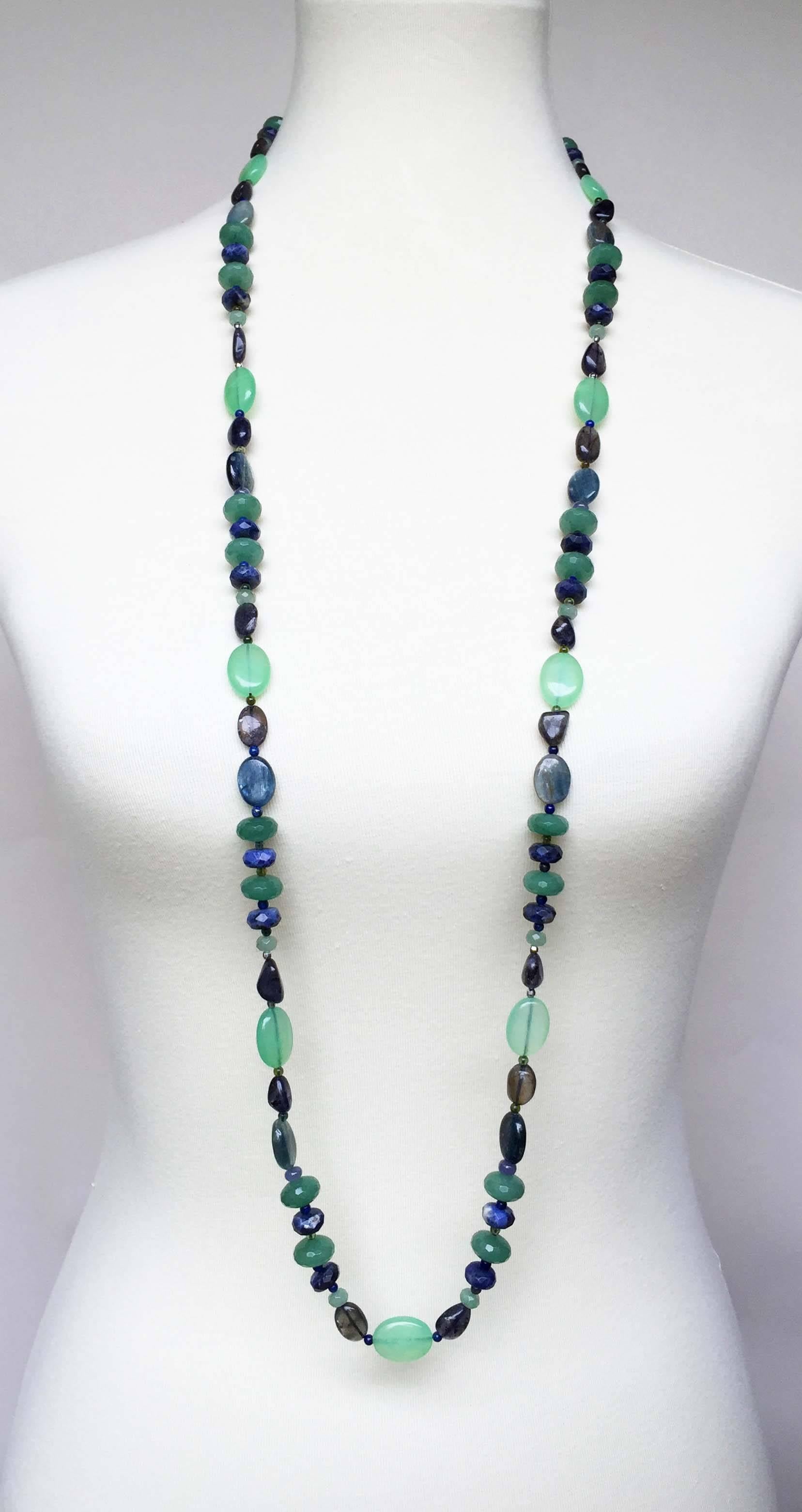Artist Marina J Blue and Green Gemstone Long Sautoir Necklace with Tassel