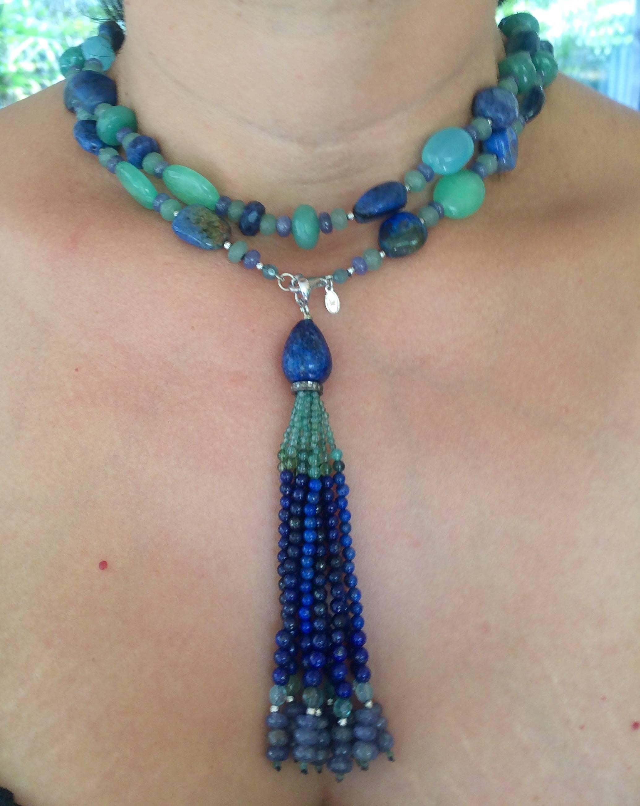 Marina J Blue and Green Gemstone Long Sautoir Necklace with Tassel 1