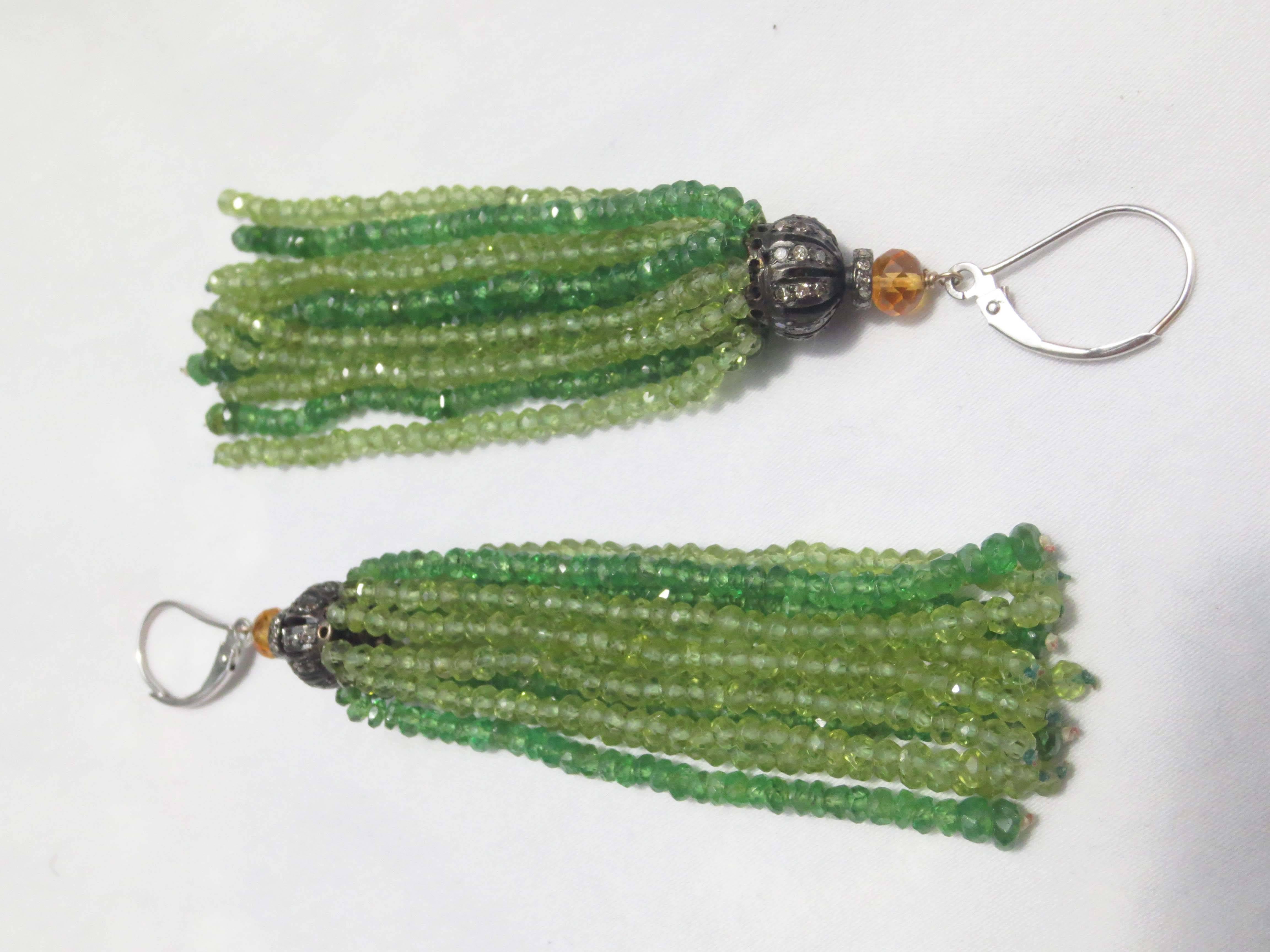 Marina J Tsavorite, Peridot, Citrine & Diamond tassel earring with silver gold In New Condition For Sale In Los Angeles, CA