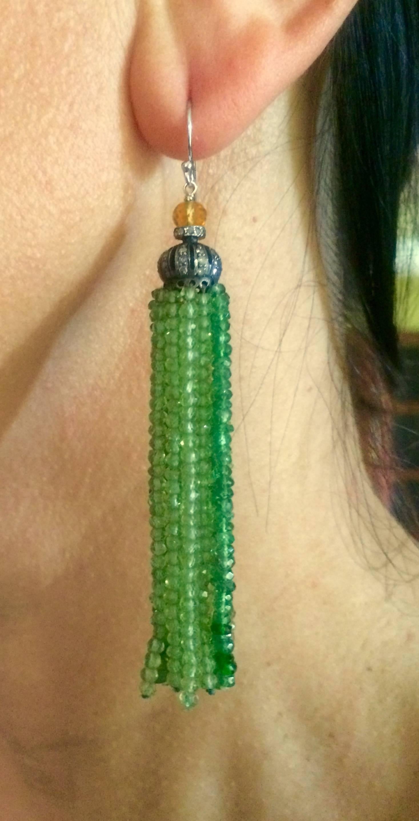 Women's Marina J Tsavorite, Peridot, Citrine & Diamond tassel earring with silver gold For Sale