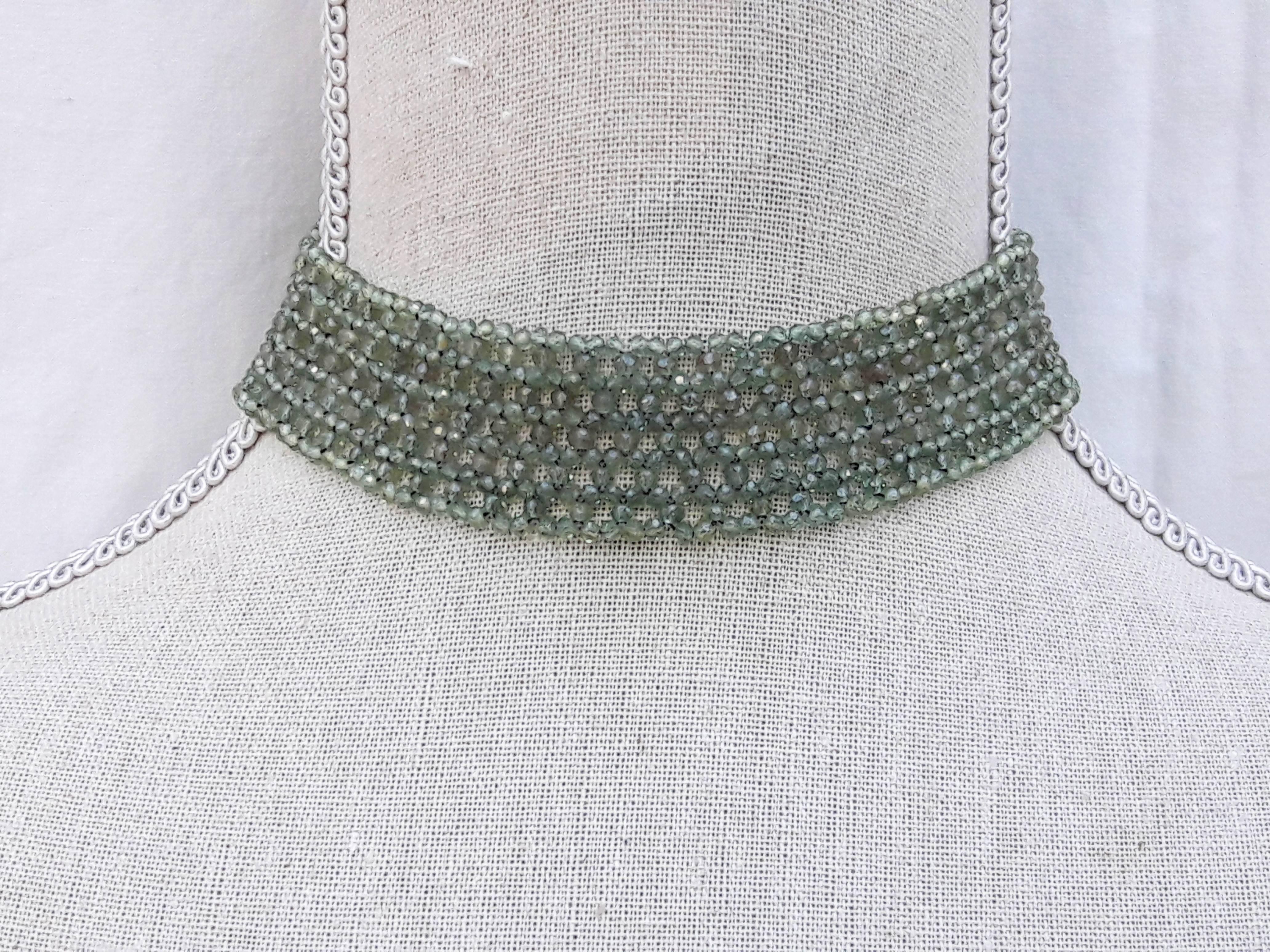 Bead Marina J Woven Faceted Green Onyx Choker with Yellow Gold Plated Silver Clasp