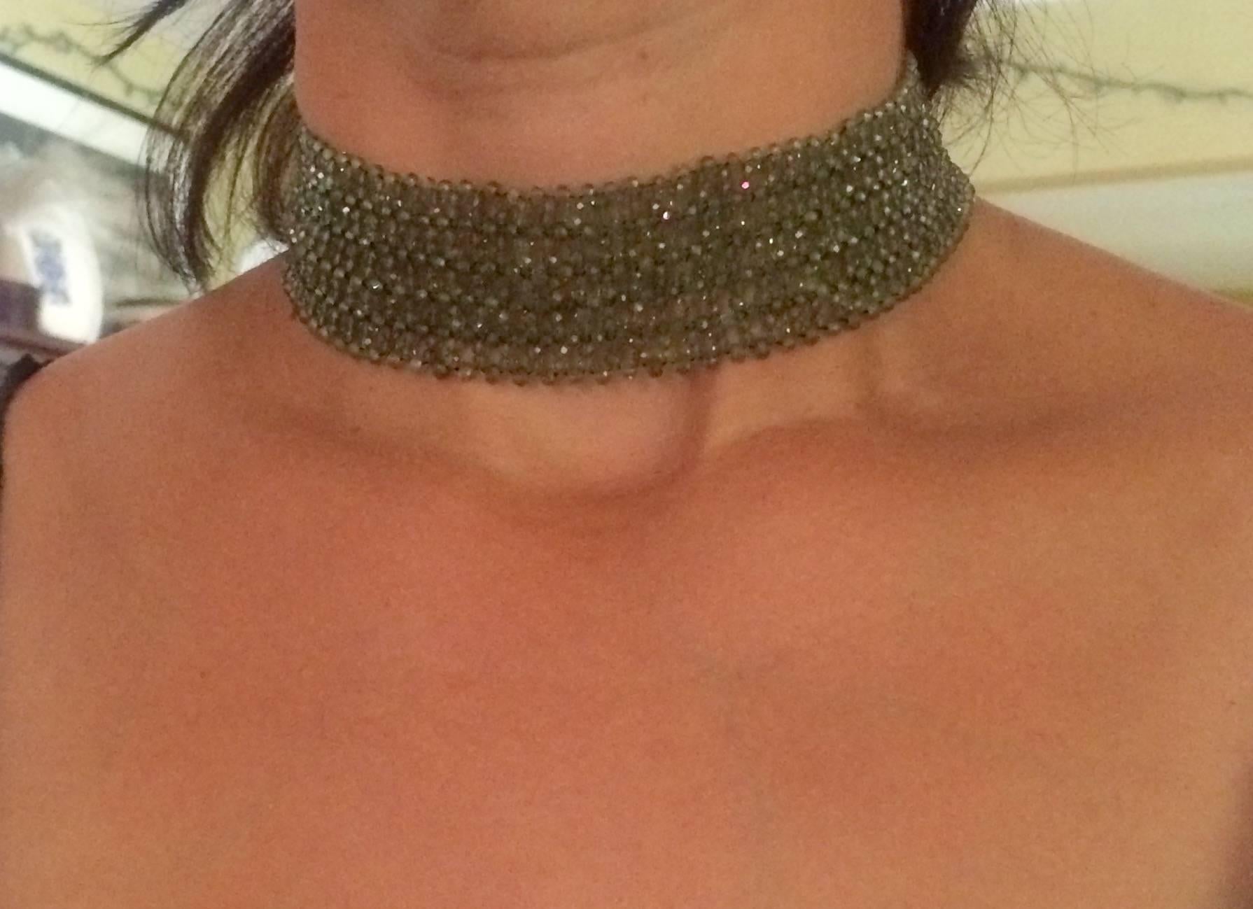 Marina J Woven Faceted Green Onyx Choker with Yellow Gold Plated Silver Clasp In New Condition In Los Angeles, CA