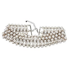 Marina J. Adjustable Pearl Woven Choker with Silver Rhodium Plated Faceted Beads