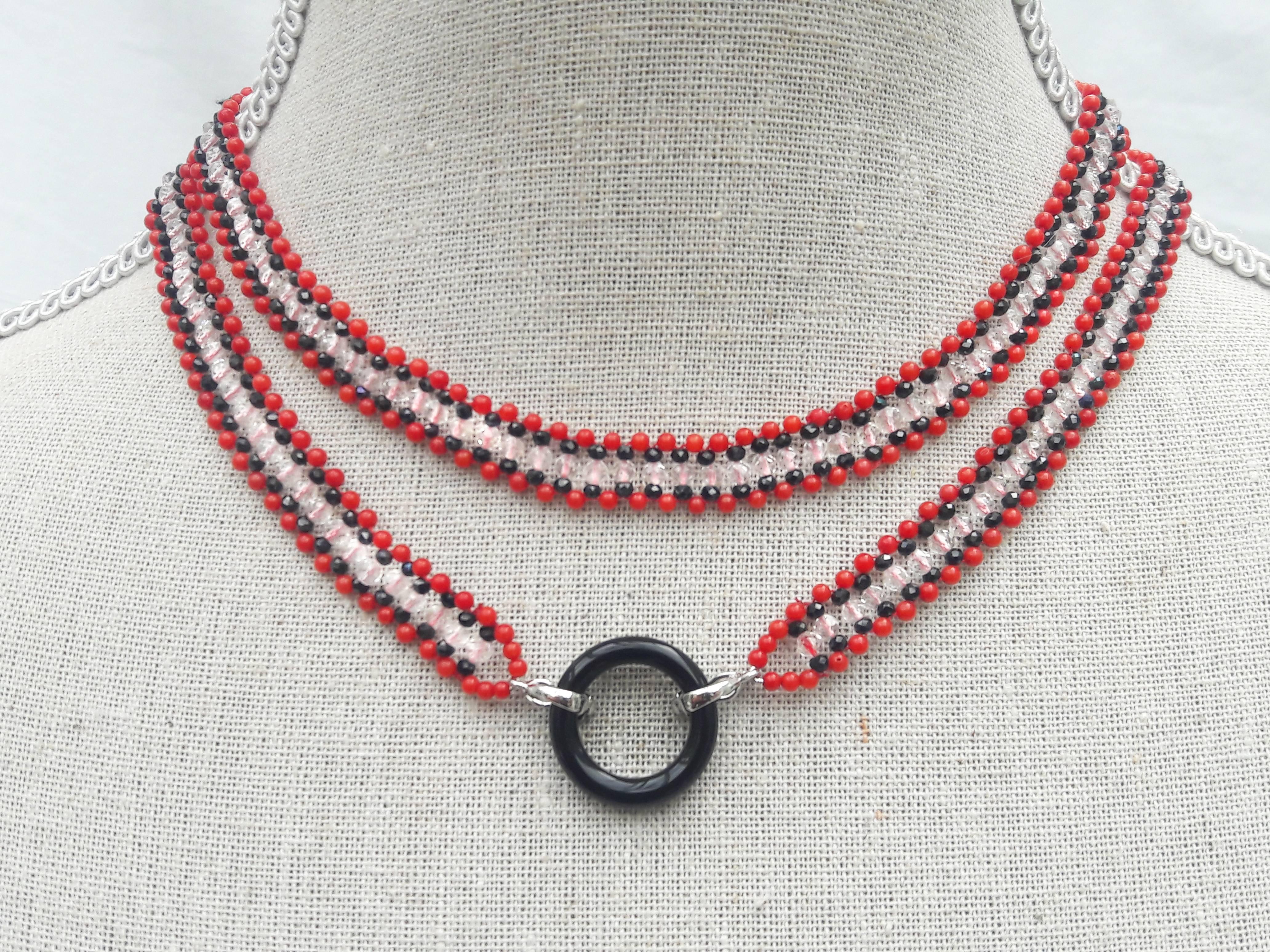 Marina J Coral, Black Spinel, and Rose Quartz Beaded Buddha Tassel Necklace 2