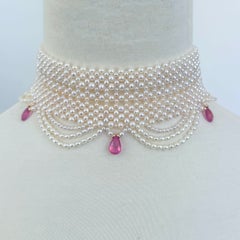 Marina J. Draped Pearl Woven Bridal Choker with Pink Sapphires