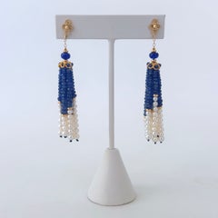 Marina J. Ohrringe mit blauem Saphir, 14 Karat und Perlenquaste