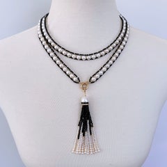 Marina J. Pearl e spinello nero: sautoir e nappa in oro giallo 14k