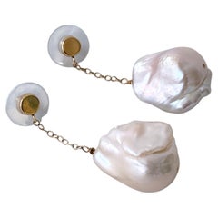 Marina J. 14k Golden Studded Baroque Pearl Dangle Earrings