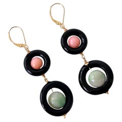 Marina J. Black Onyx, Jade, Coral & 14k Gold Dangle Earrings