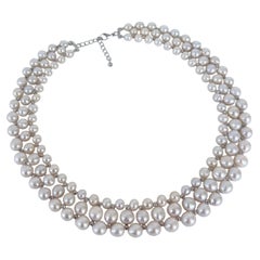 Marina J. Pearl Woven Silver Necklace with Adjustable Clasp