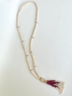 Marina J. Closed Pearl Rope Sautoir with Ruby, Diamond & 14k Yellow Gold