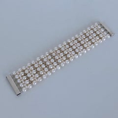 Braccialetto da sposa intrecciato Marina J. Pearl in argento rodiato