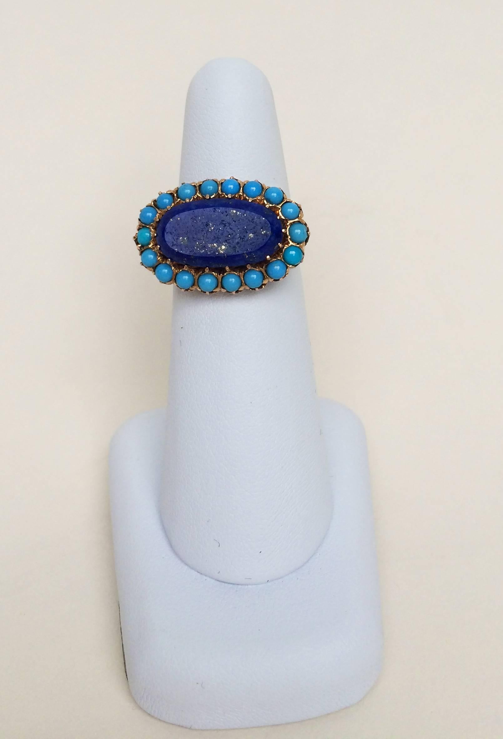 Lapis Lazuli , Turquoise, and 14k Yellow Gold Ring Size 7.5 In New Condition In Los Angeles, CA