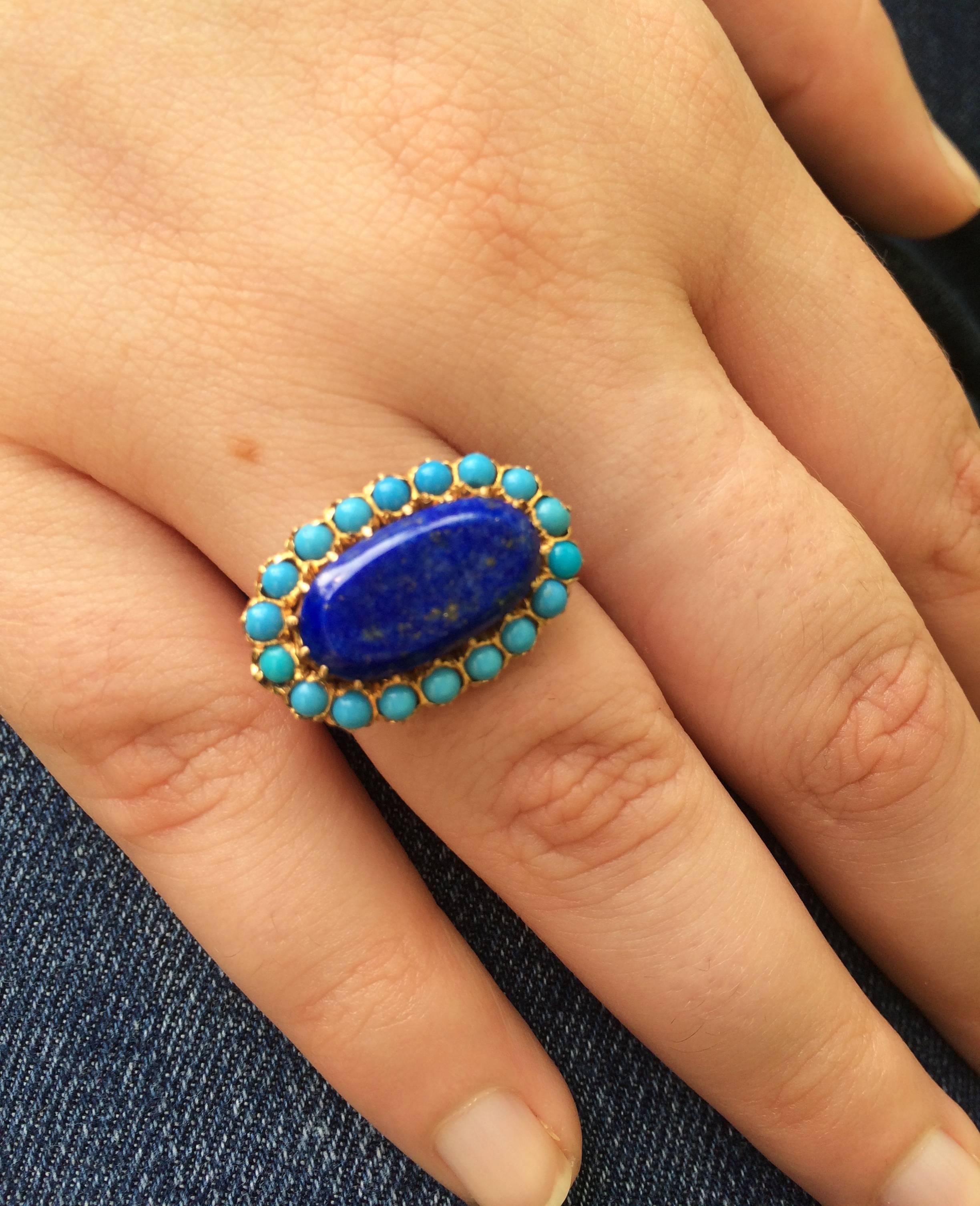 Women's Lapis Lazuli , Turquoise, and 14k Yellow Gold Ring Size 7.5