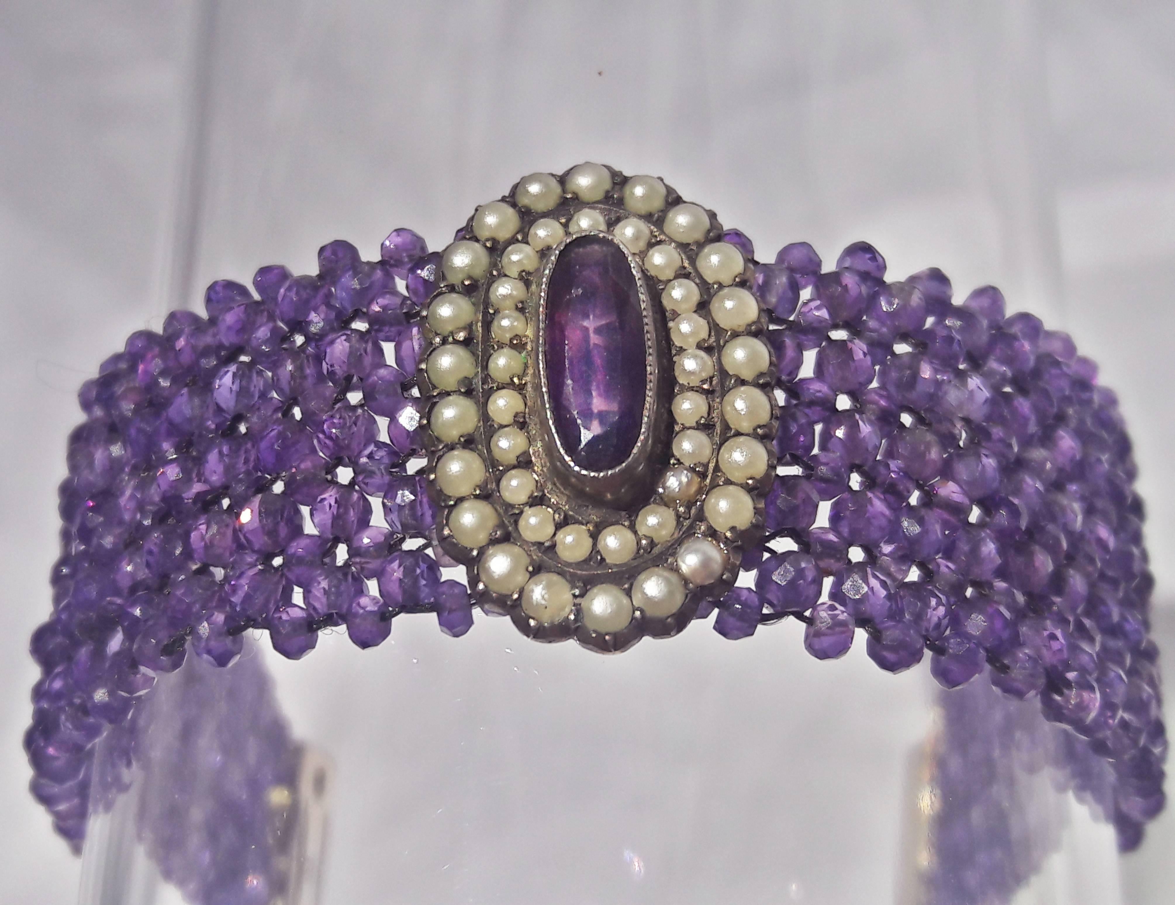 Marina J. Woven Amethyst Beaded Bracelet with  Silver Clasp & Centerpiece In New Condition For Sale In Los Angeles, CA