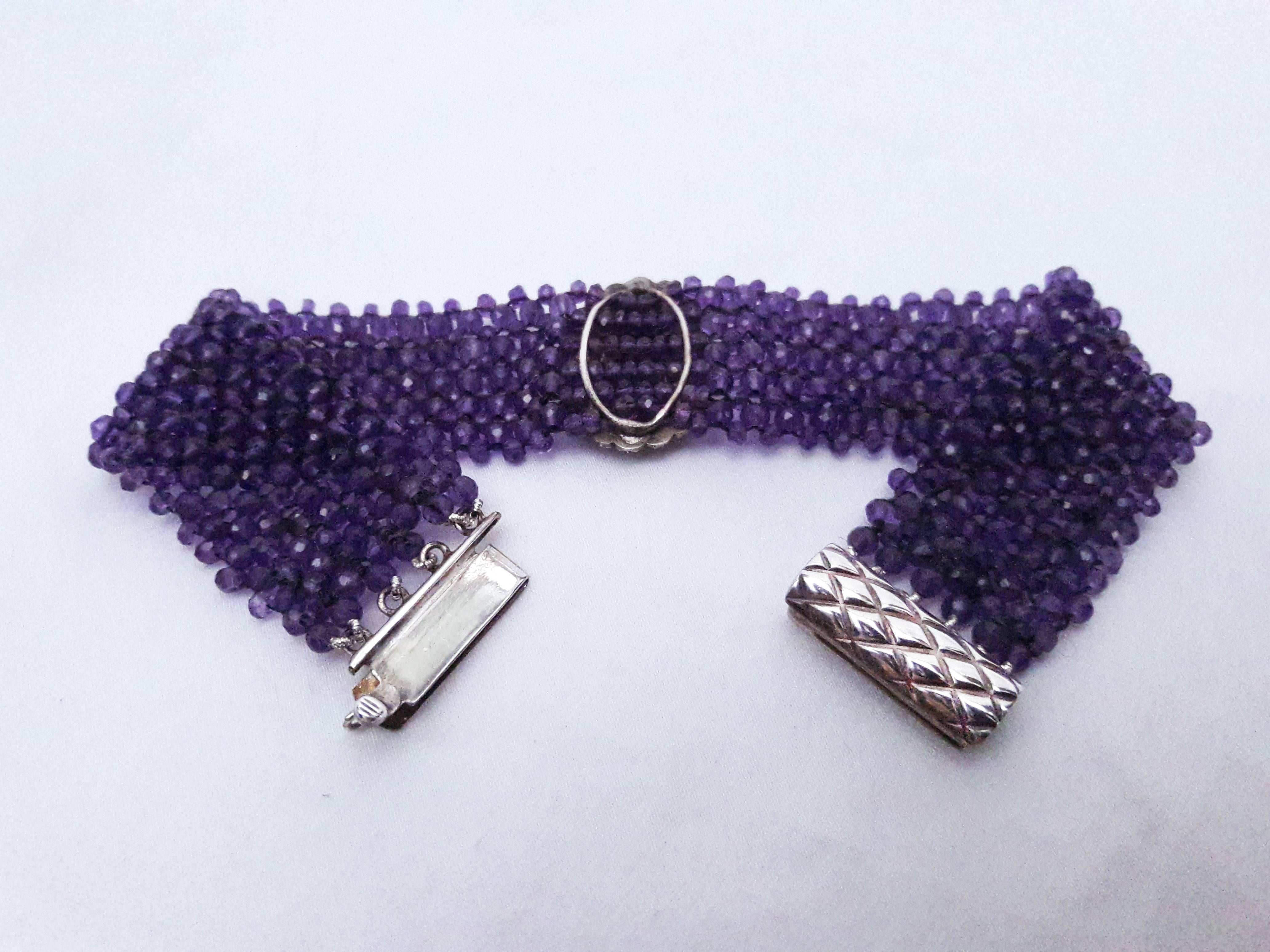 Women's Marina J. Woven Amethyst Beaded Bracelet with  Silver Clasp & Centerpiece For Sale
