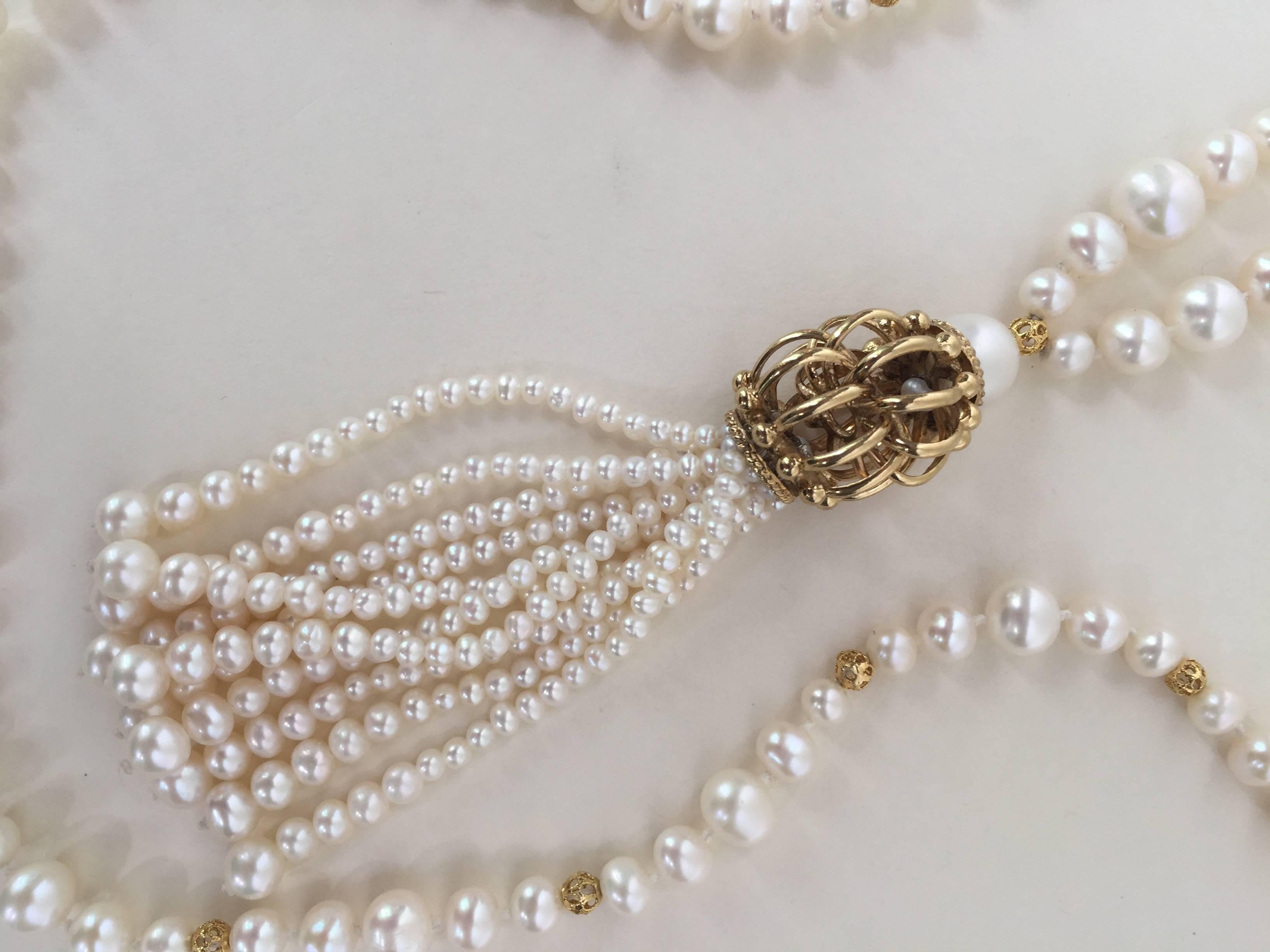 Marina J Long Pearl Sautoir with Pearl Tassel In New Condition In Los Angeles, CA