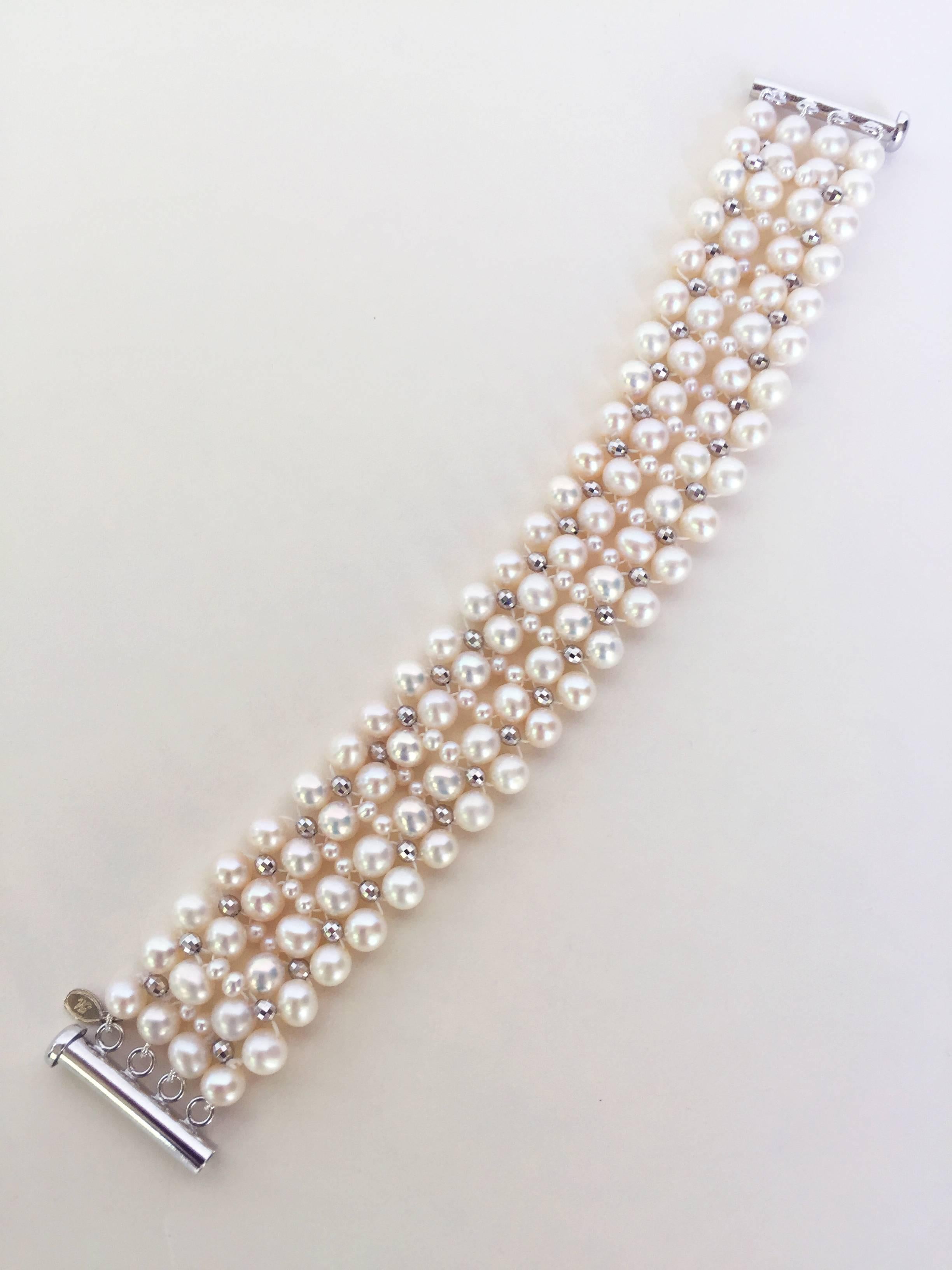 Women's Marina J. White Pearl and Silver Rhodium Plated Beads and Sliding Clasp