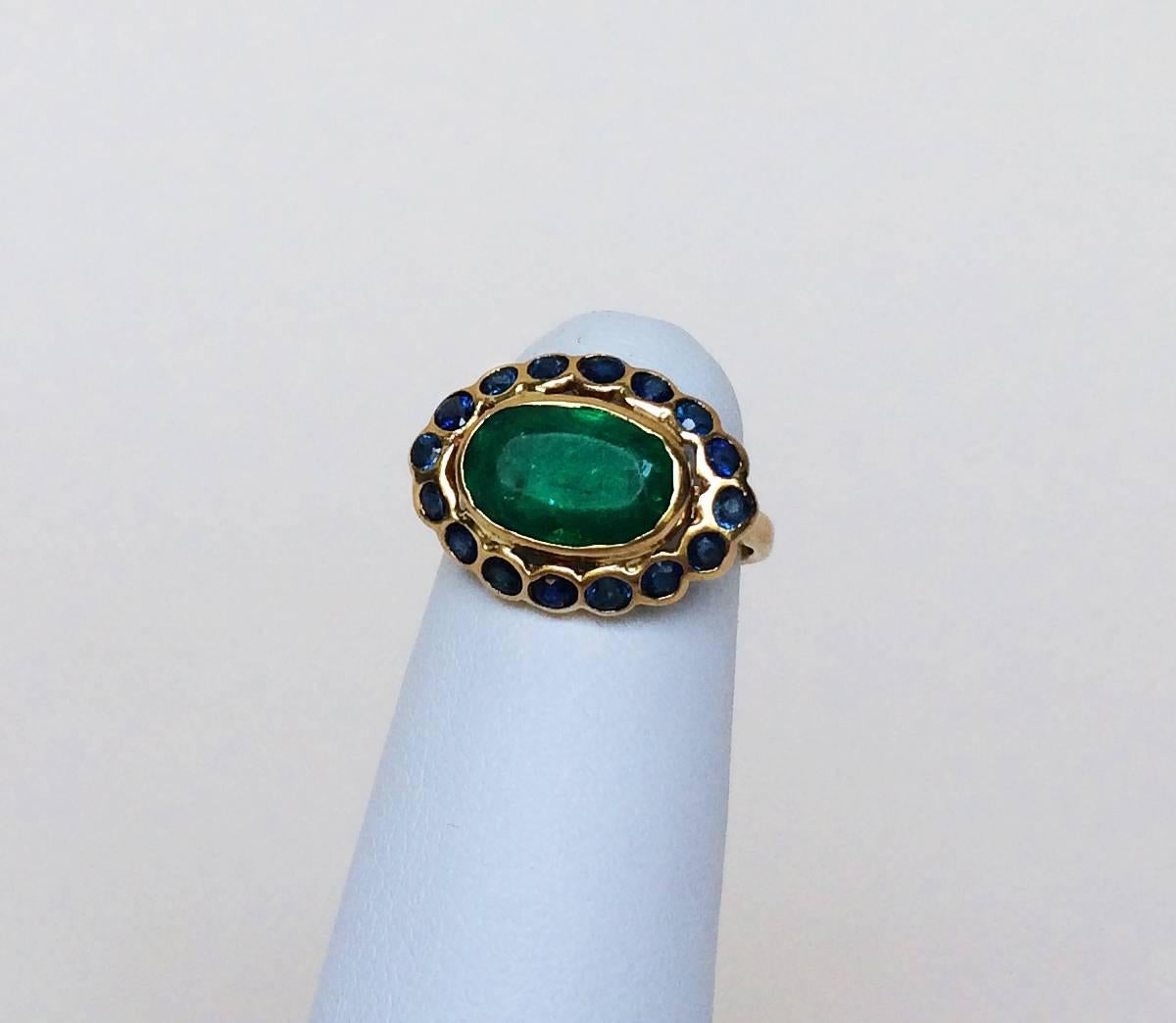 Artist Emerald Sapphire Gold Pinky Ring by Marina J