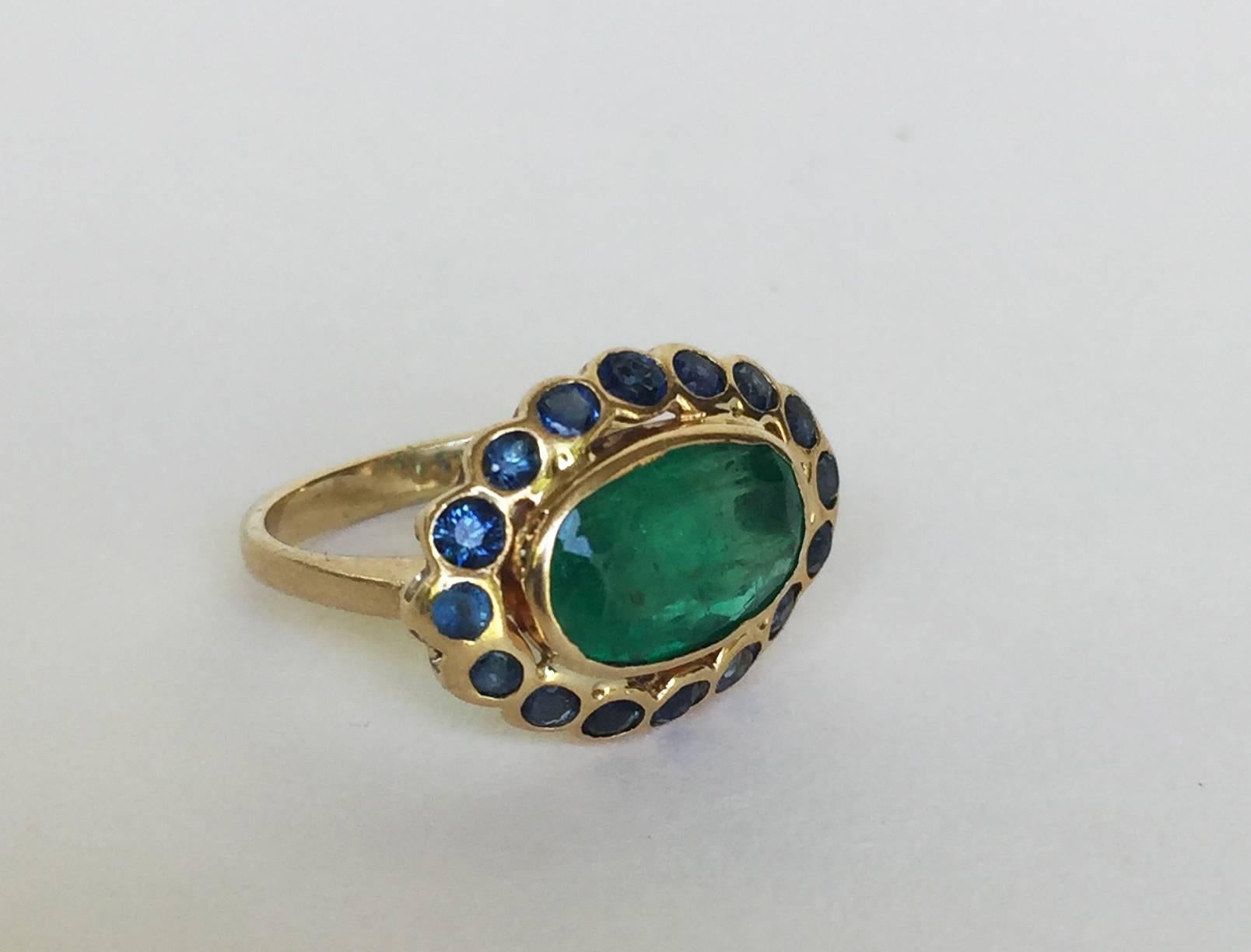Women's Emerald Sapphire Gold Pinky Ring by Marina J