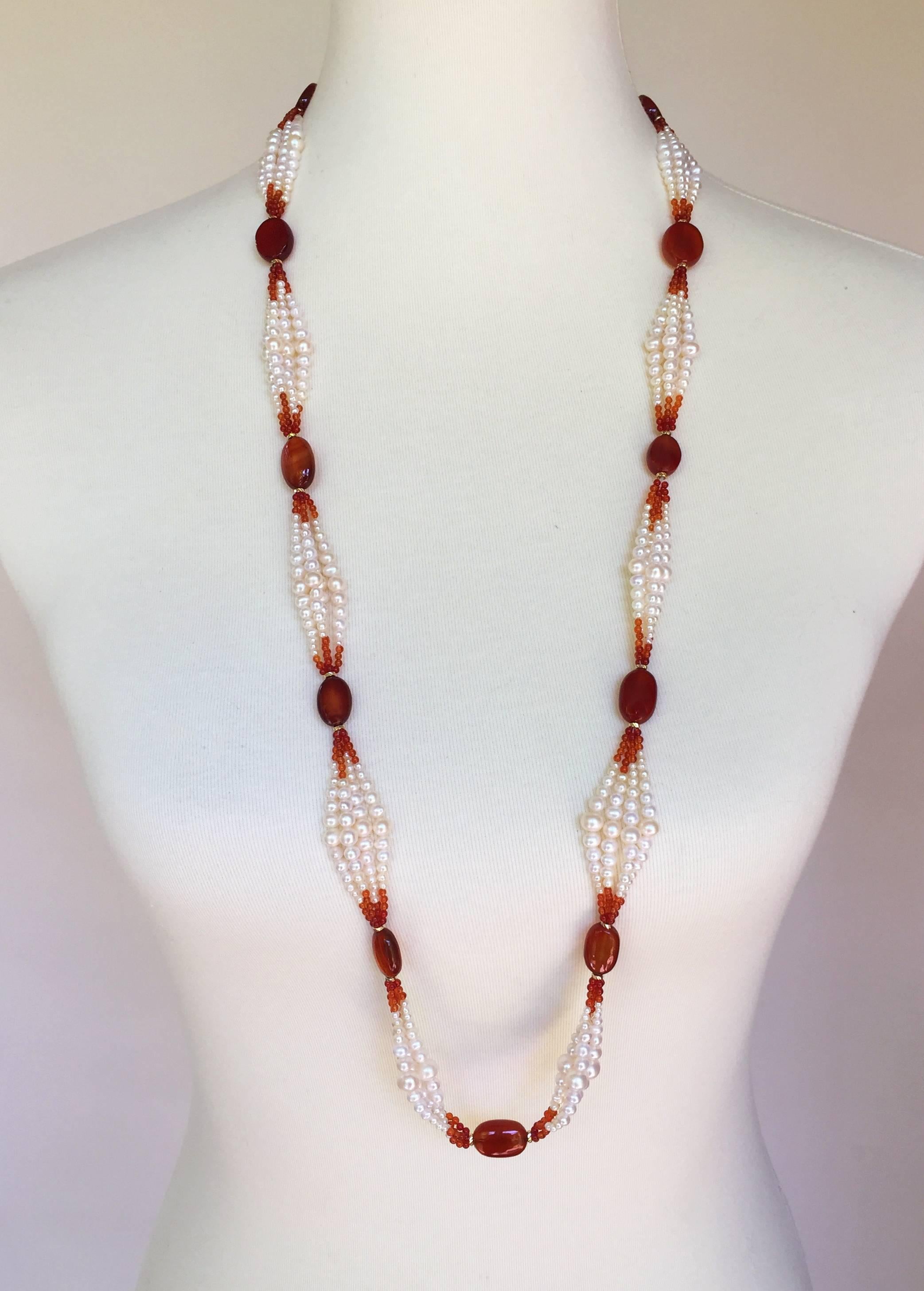 Pearl and Carnelian Graduated Pearl Sautoir by Marina J 1