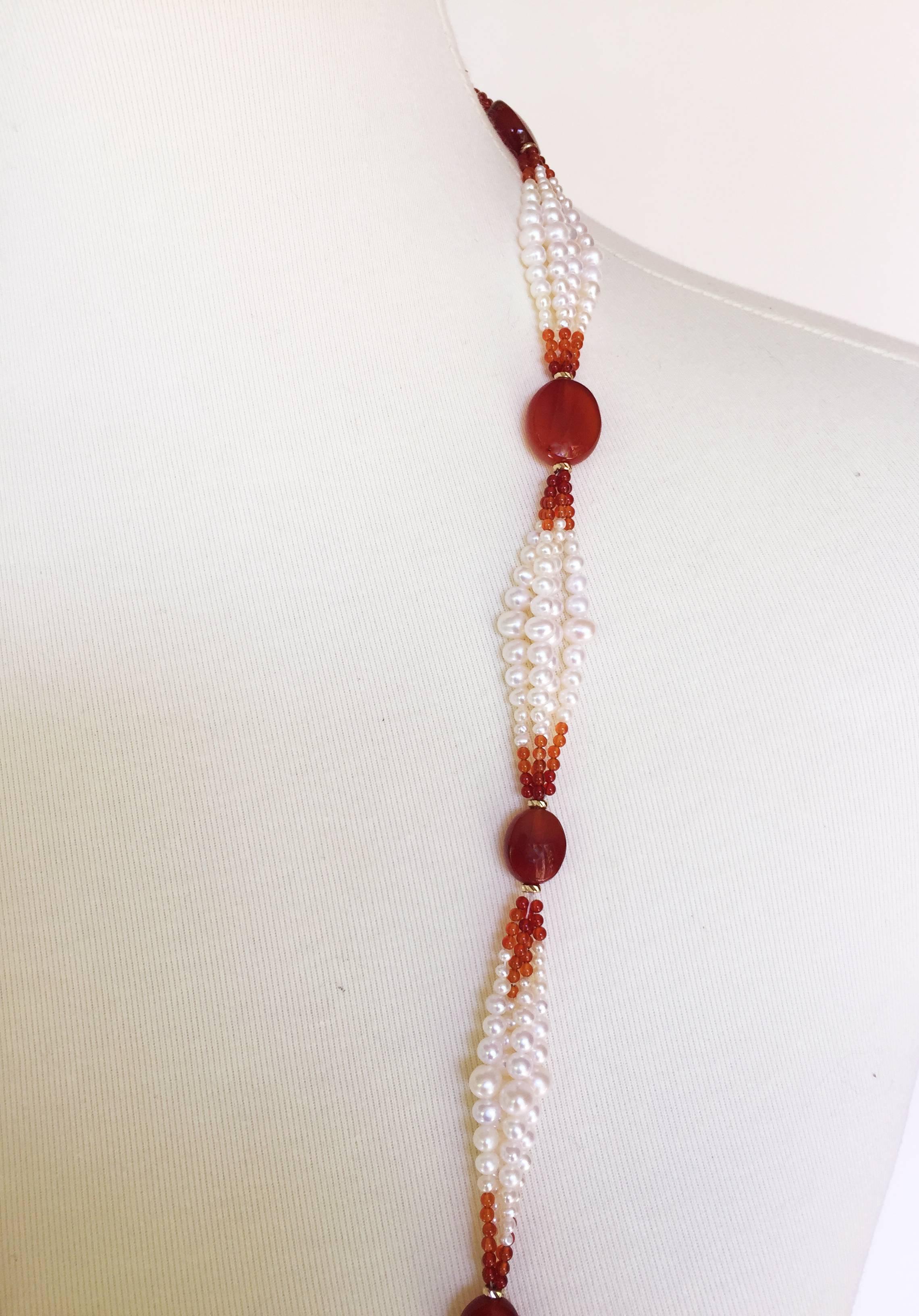 Pearl and Carnelian Graduated Pearl Sautoir by Marina J 3