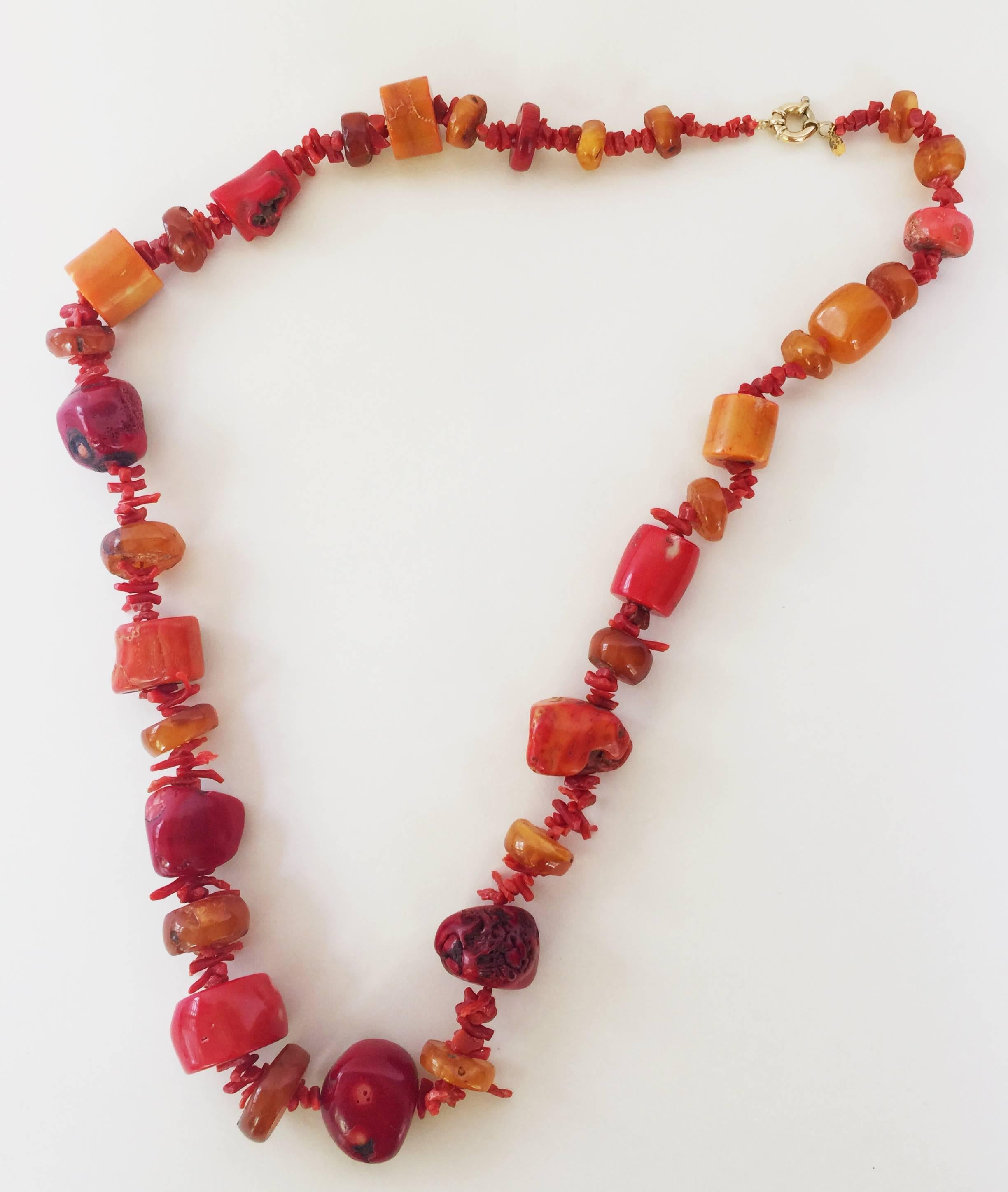 Large Coral Amber Necklace Gold Clasp by Marina J In New Condition In Los Angeles, CA