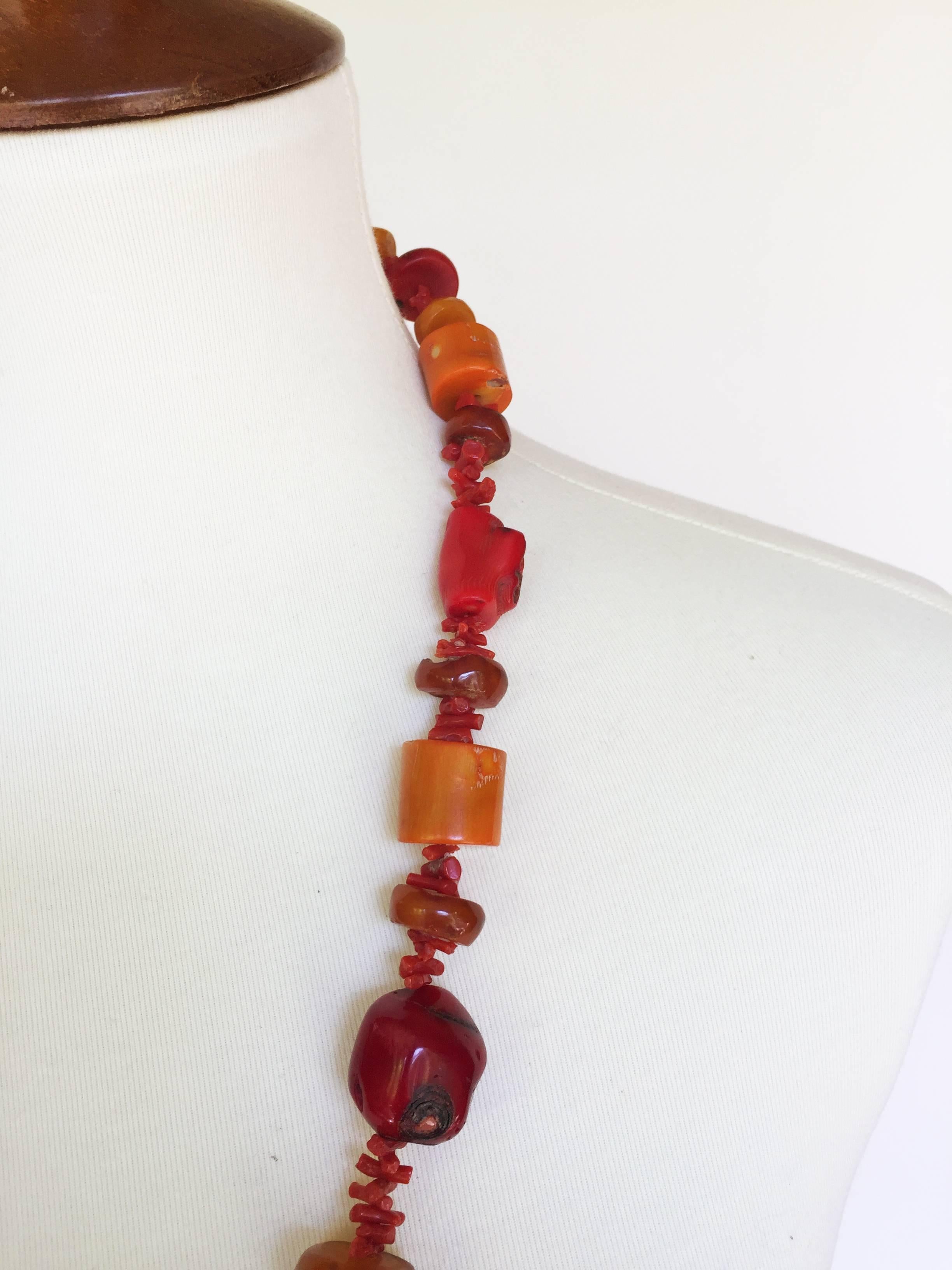 Large Coral Amber Necklace Gold Clasp by Marina J 1