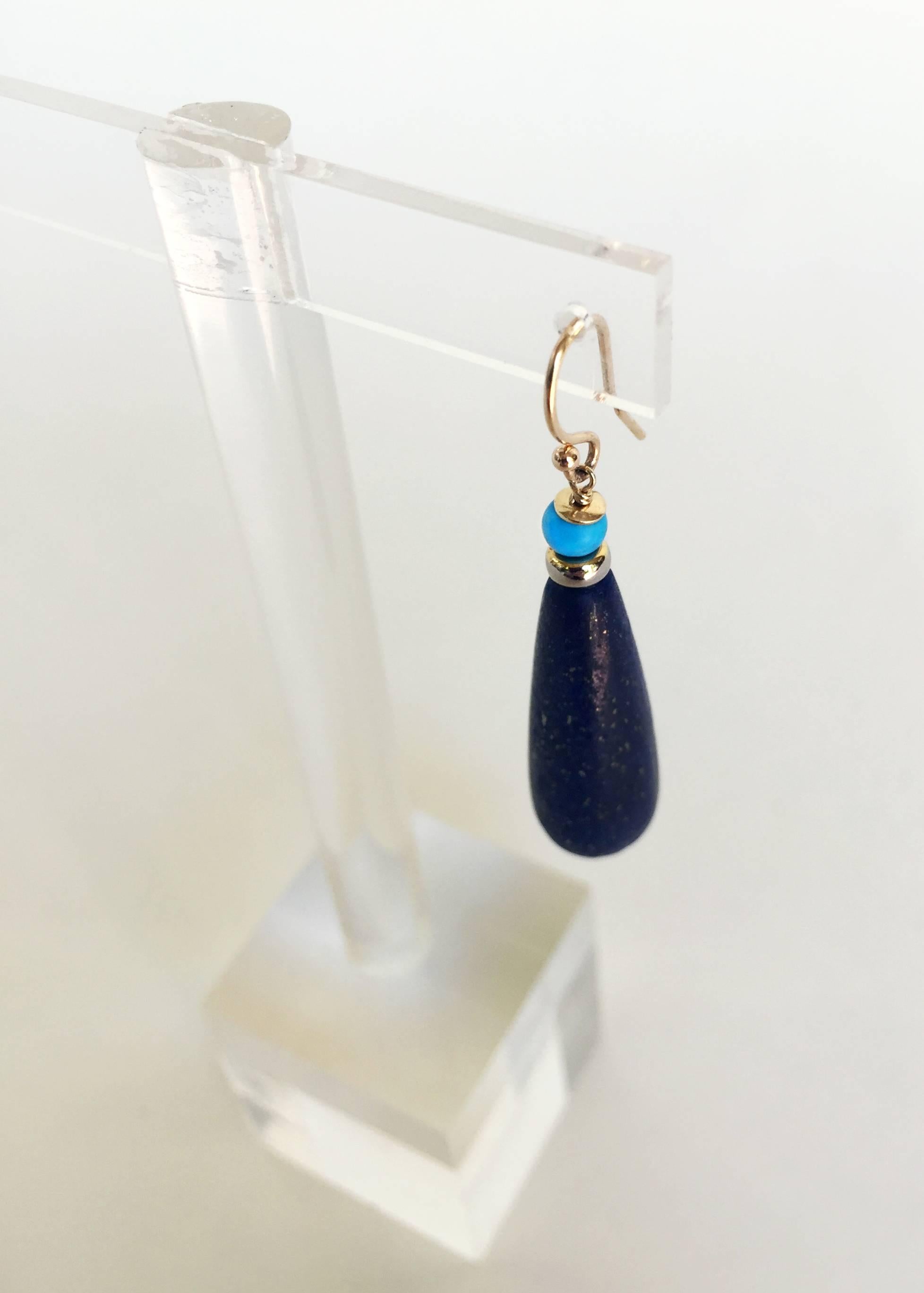 Women's Lapis Lazuli and Turquoise Drop Earrings with 14 Karat Gold Hooks by Marina J