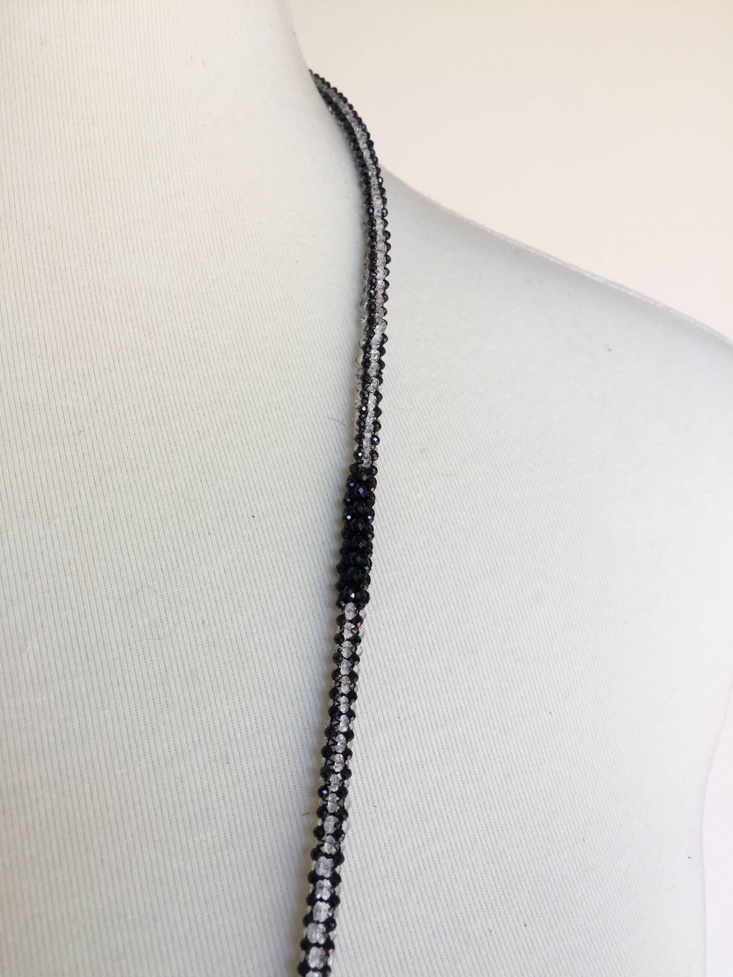 Black Spinel, White Topaz, Onyx, and Coral Sautoir with Diamond Encrusted Tassel 3