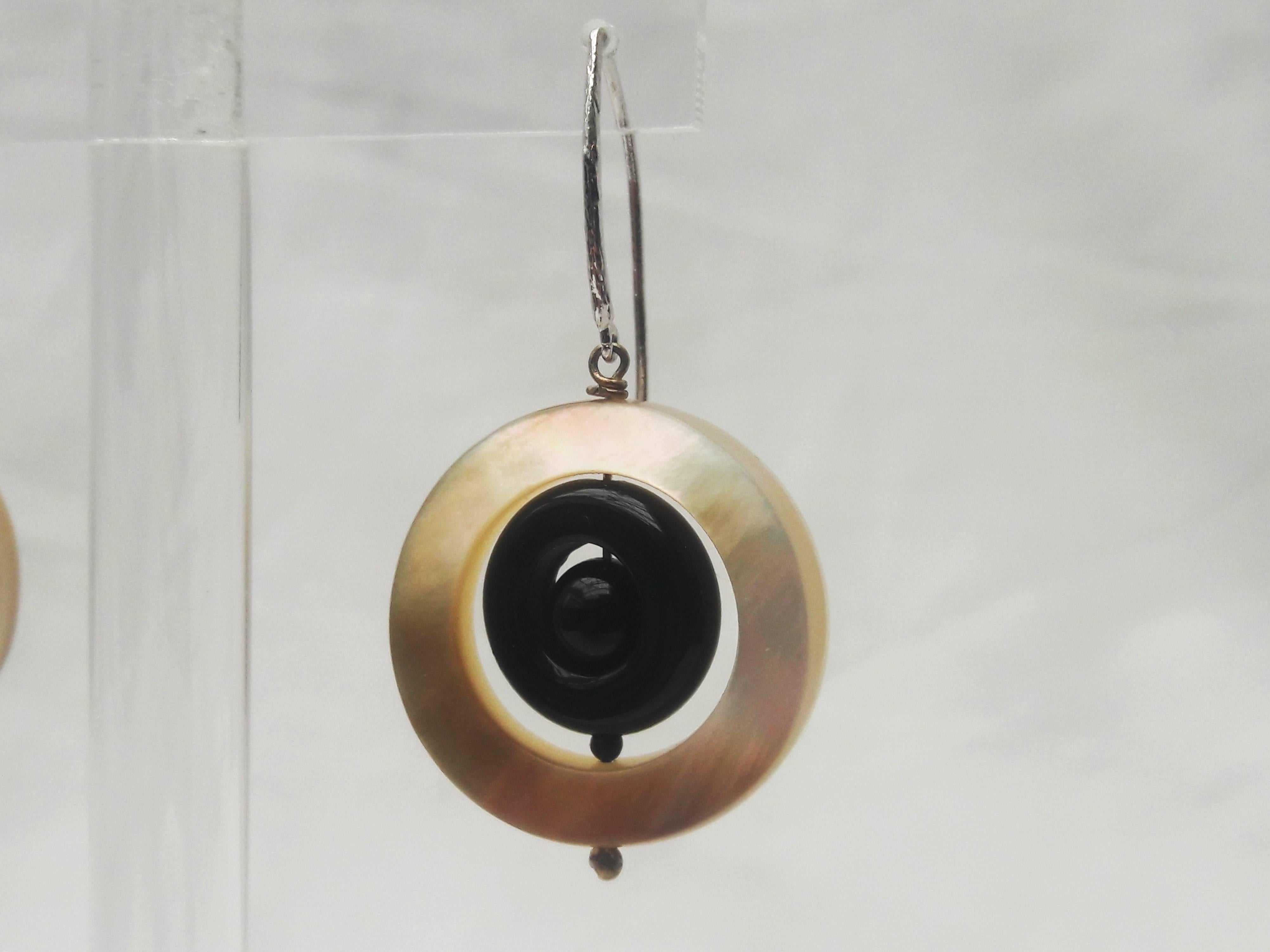 Artist Mother-of-Pearl and Onyx Earrings by Marina J