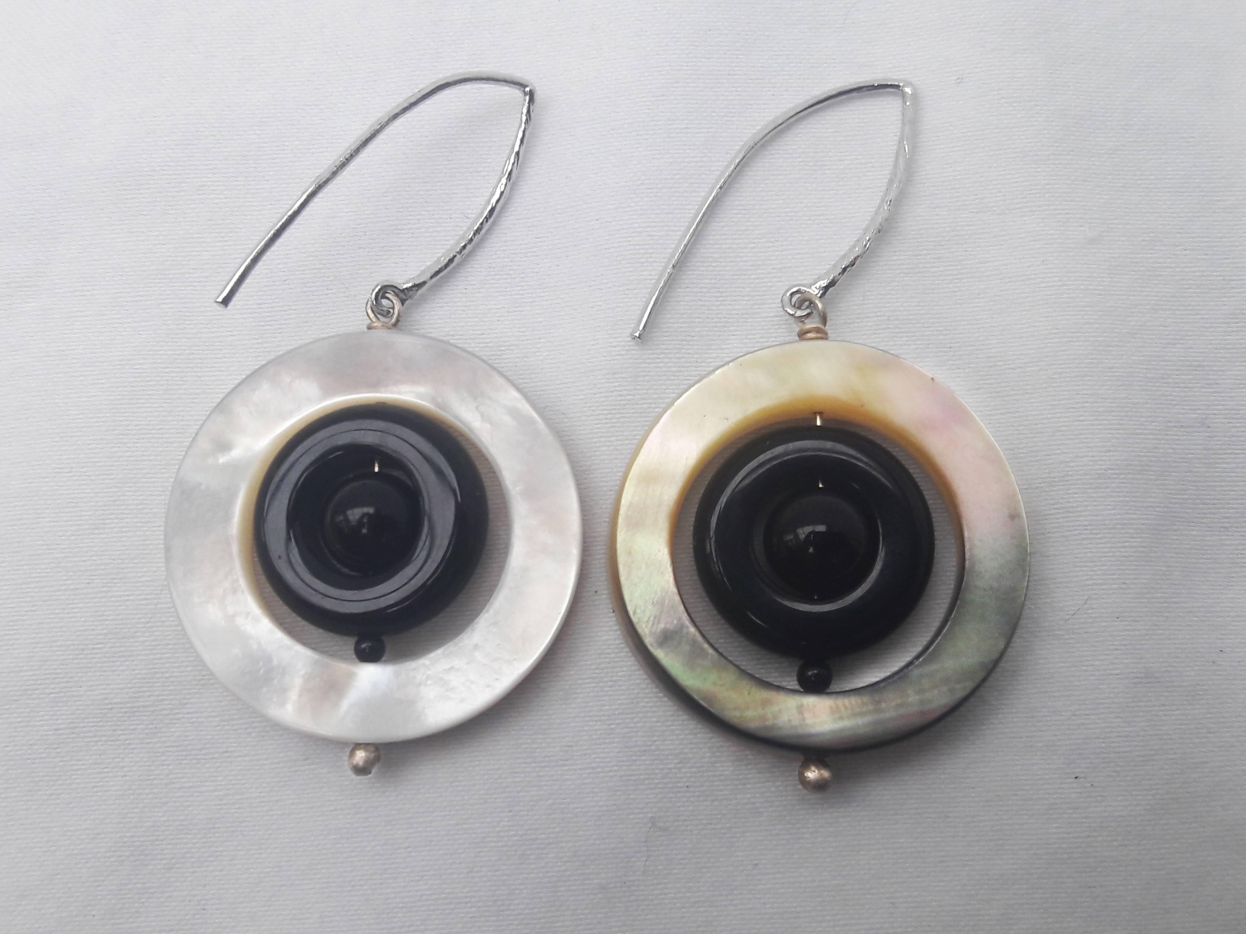 Mother-of-Pearl and Onyx Earrings by Marina J In New Condition In Los Angeles, CA