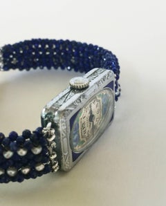 Marina J Art Nouveau Style Watch and Woven Band of Lapis Lazuli beads & Pearls