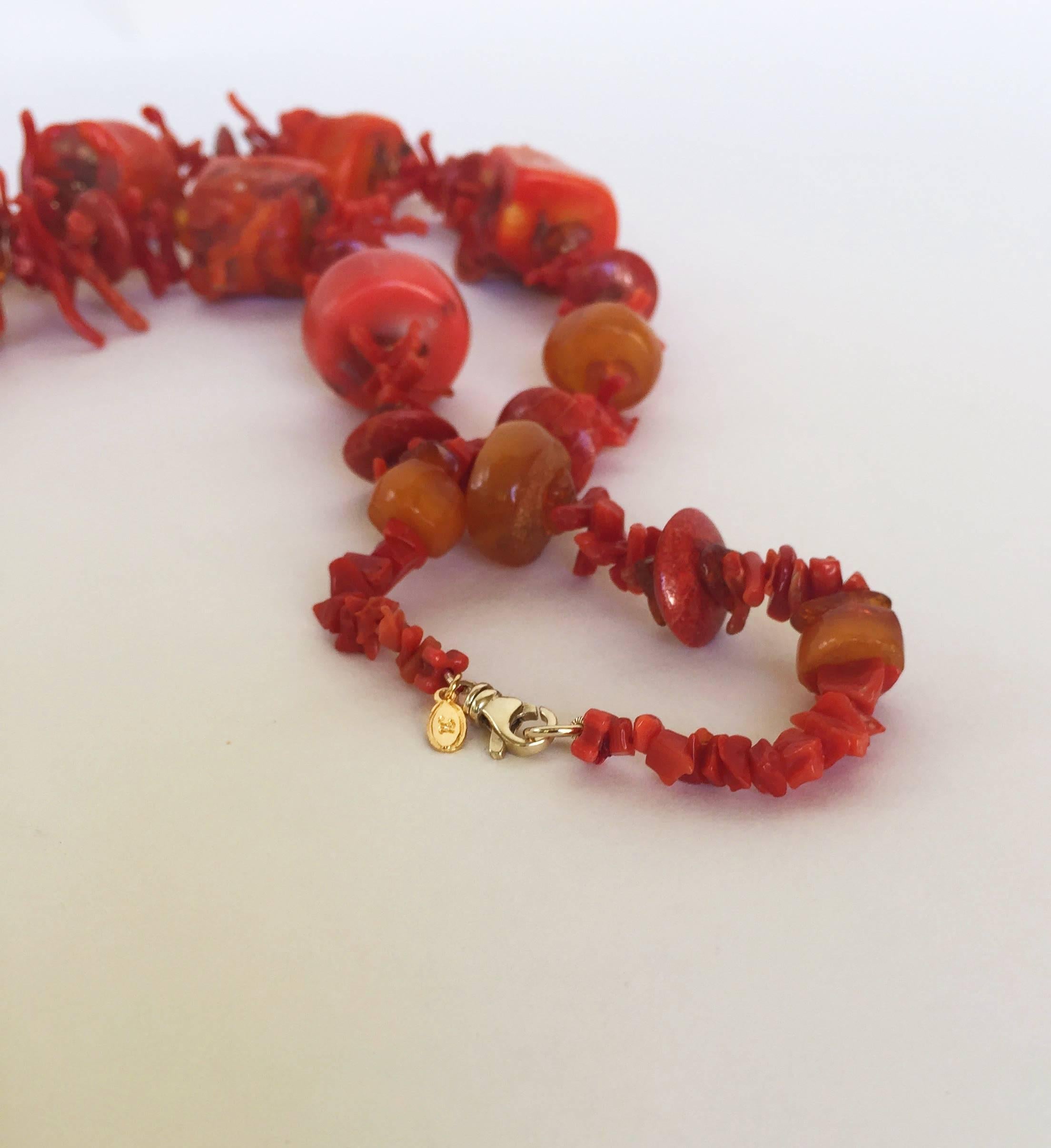 Women's Coral and Amber Beaded Necklace by Marina J