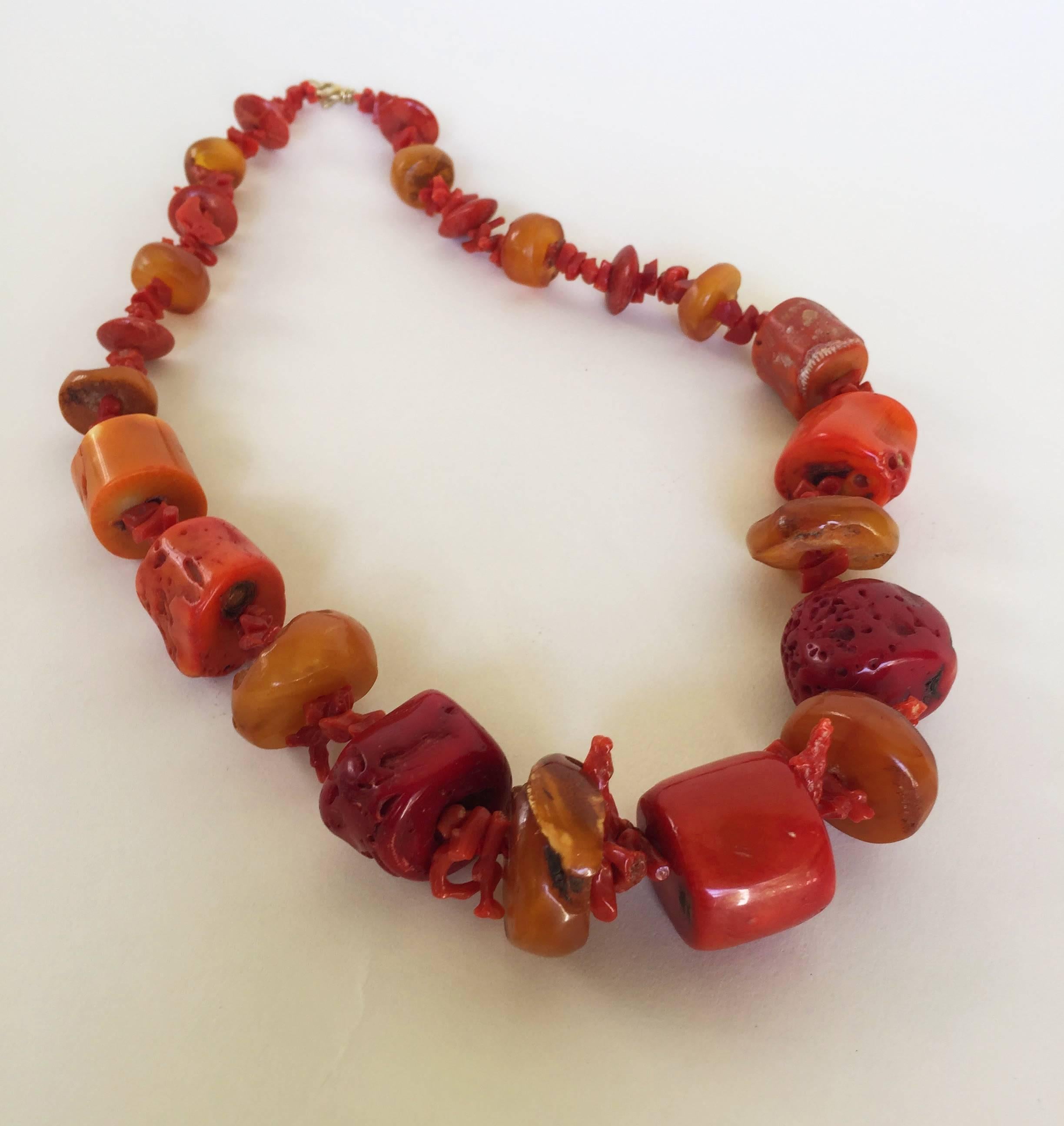 Coral and Amber Beaded Necklace by Marina J In New Condition In Los Angeles, CA