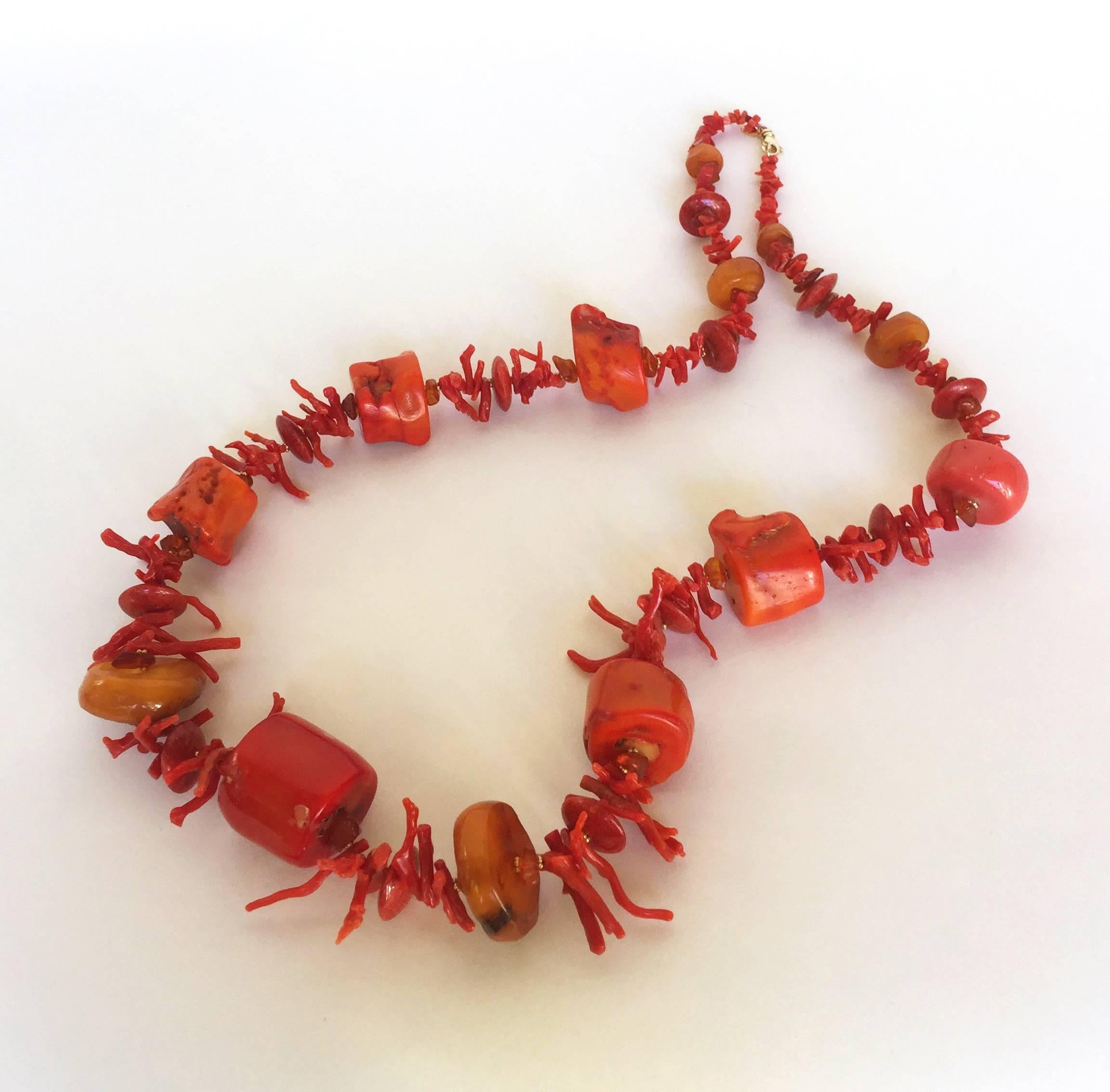 Coral and Amber Beaded Necklace by Marina J 2