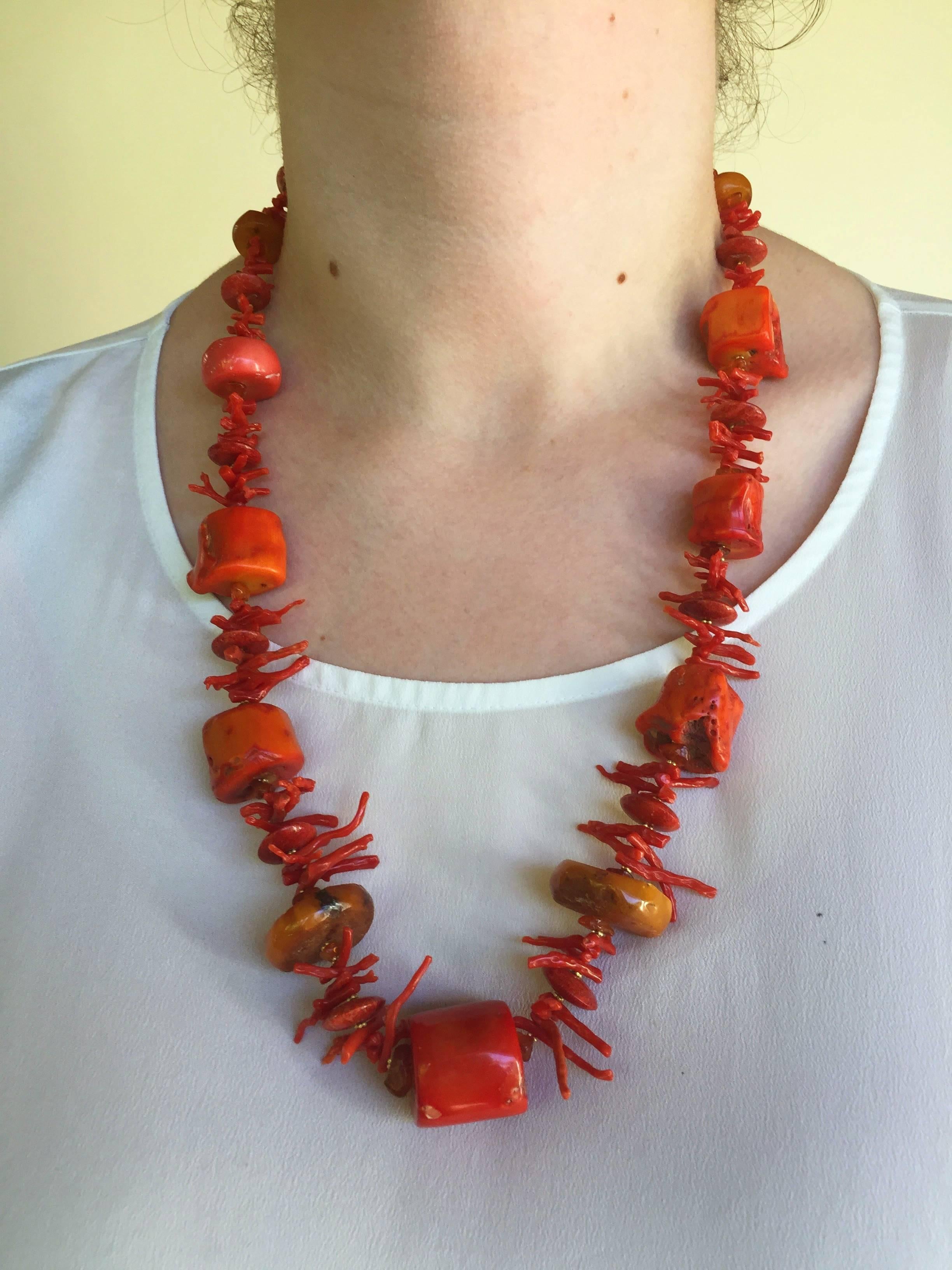 Coral and Amber Beaded Necklace by Marina J 1