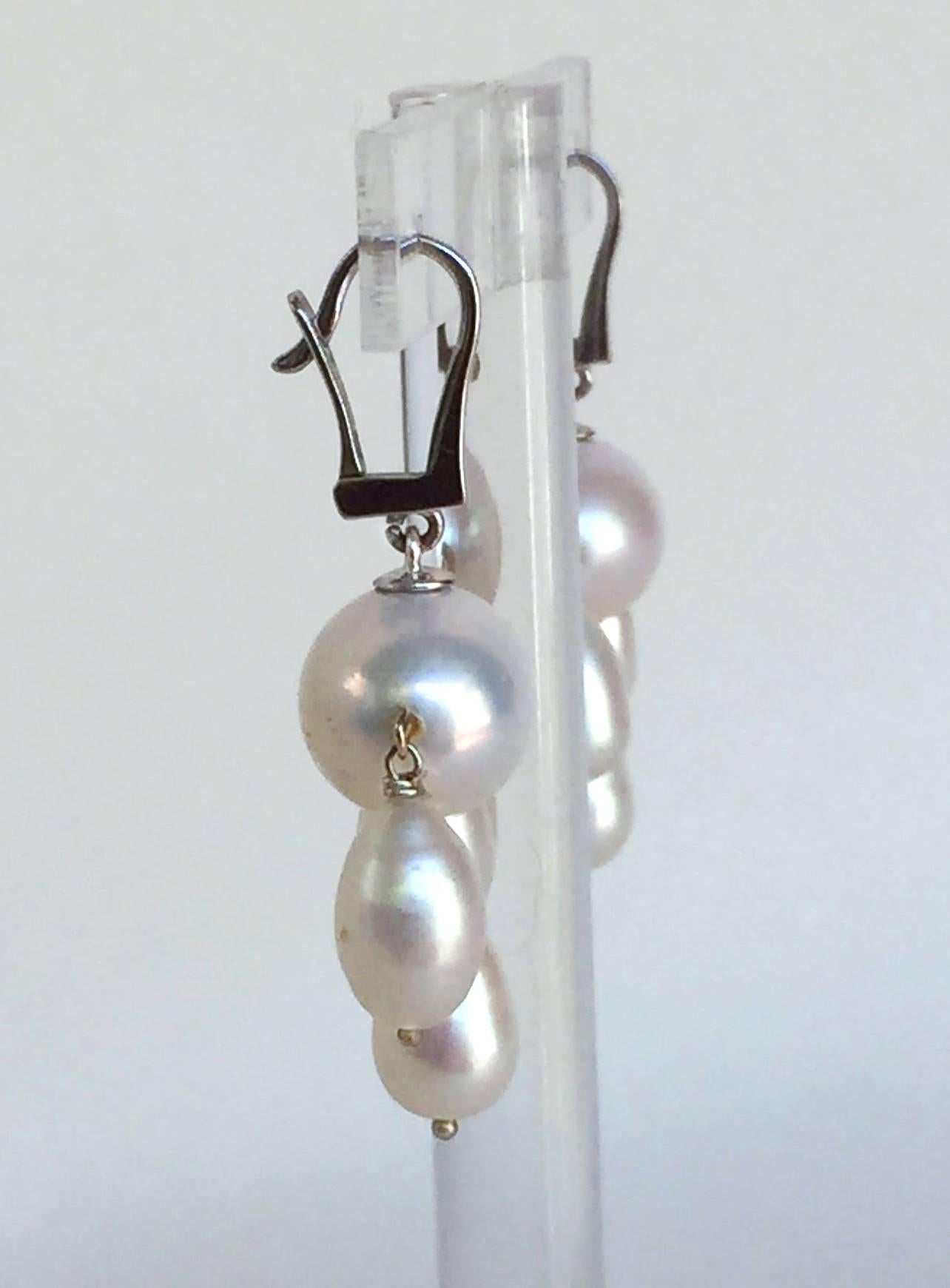 Artist Marina J  Baroque Pearl and  Pearl Teardrops Dangle Earrings in 14 k White Gold