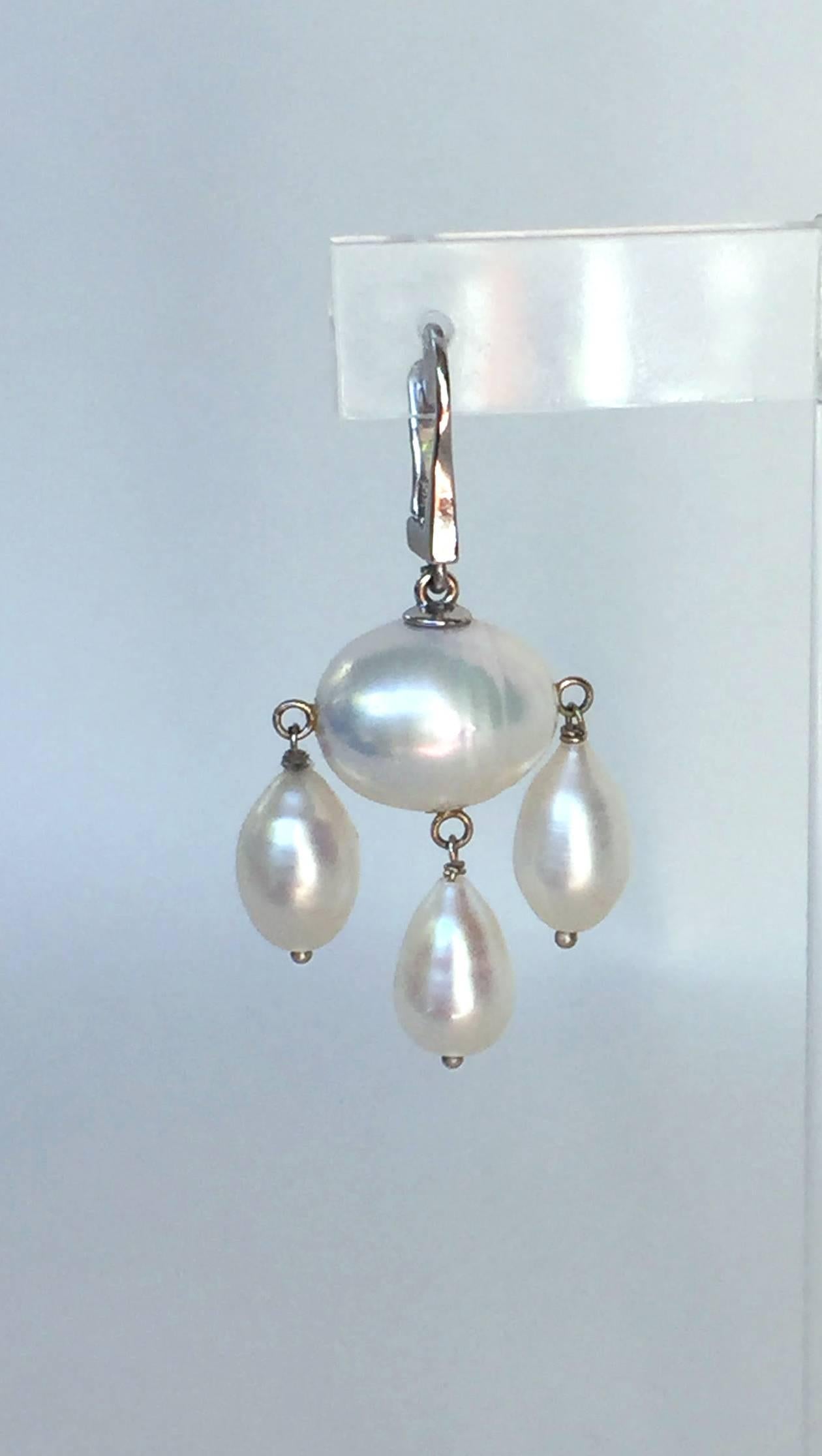 Marina J  Baroque Pearl and  Pearl Teardrops Dangle Earrings in 14 k White Gold In New Condition In Los Angeles, CA