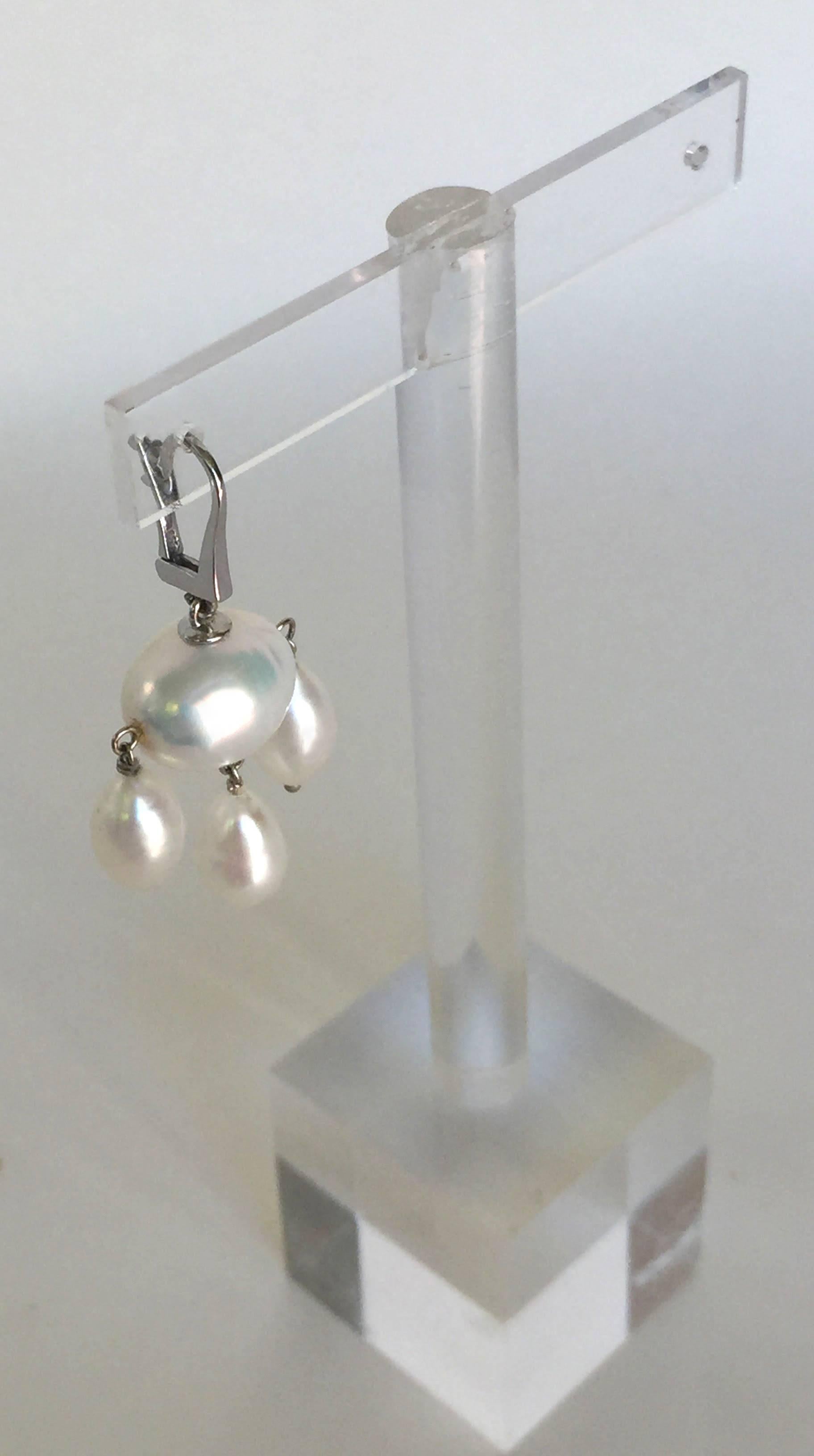 Bead Marina J  Baroque Pearl and  Pearl Teardrops Dangle Earrings in 14 k White Gold