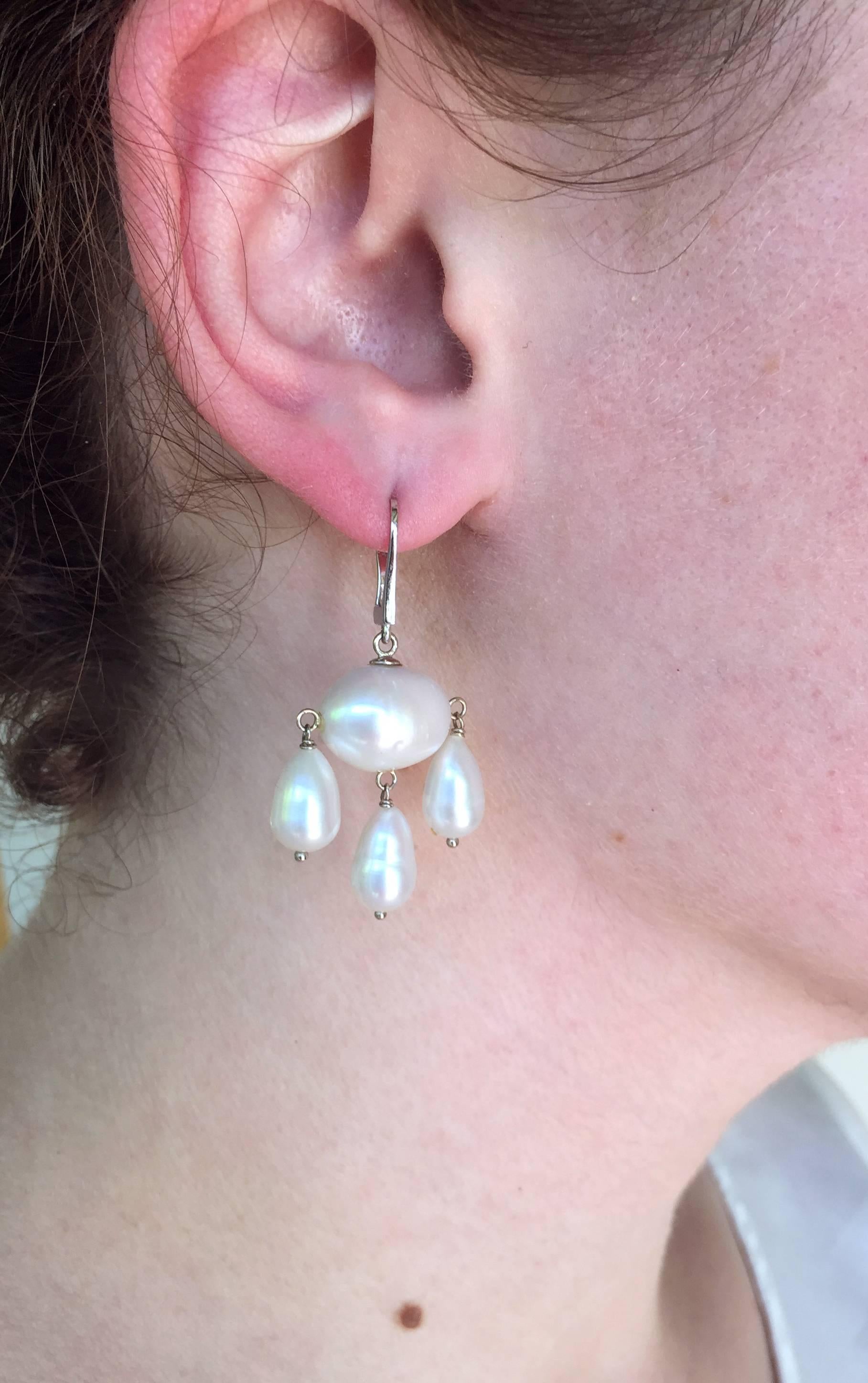 Women's Marina J  Baroque Pearl and  Pearl Teardrops Dangle Earrings in 14 k White Gold