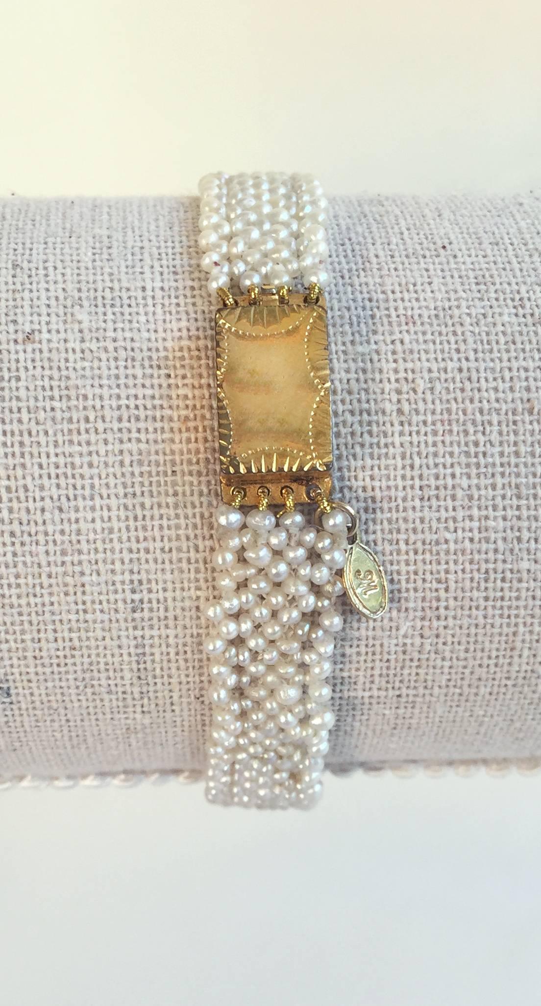 Bead Marina J Woven Seed Pearl Bracelet with Vintage Gold clasp For Sale