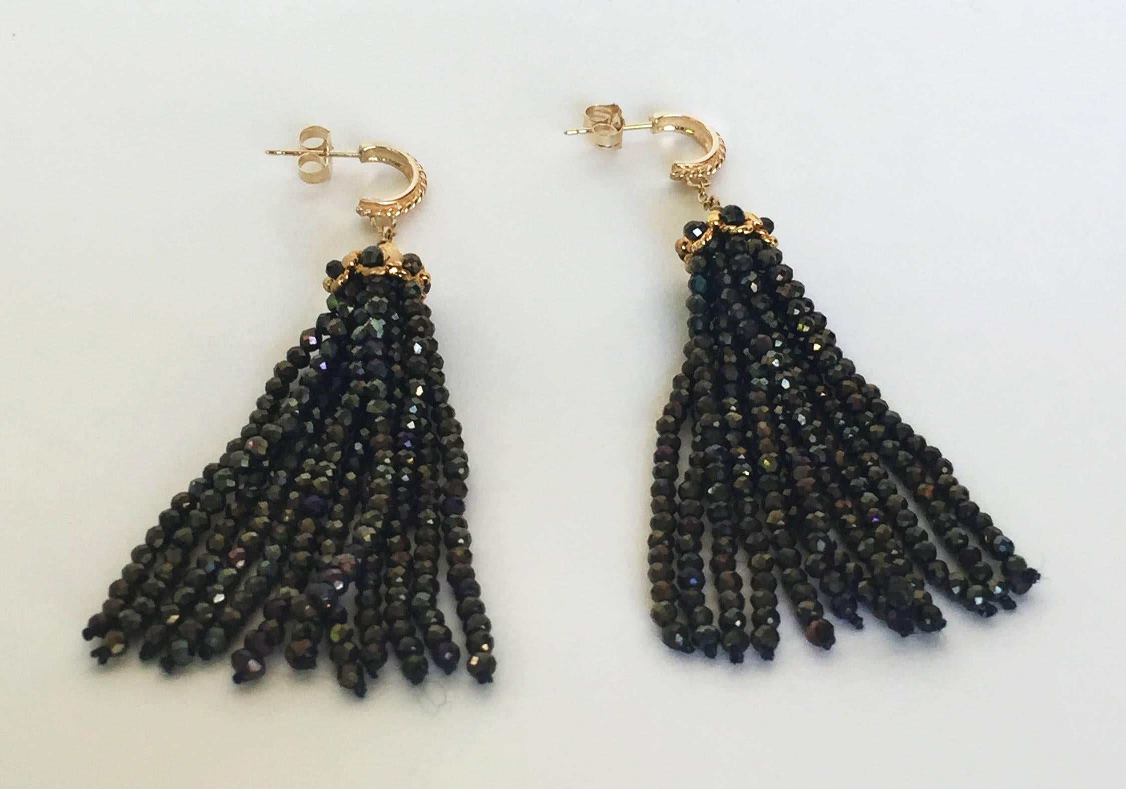 Black Spinel Tassel Earrings with 14 Karat Gold Findings by Marina In New Condition In Los Angeles, CA