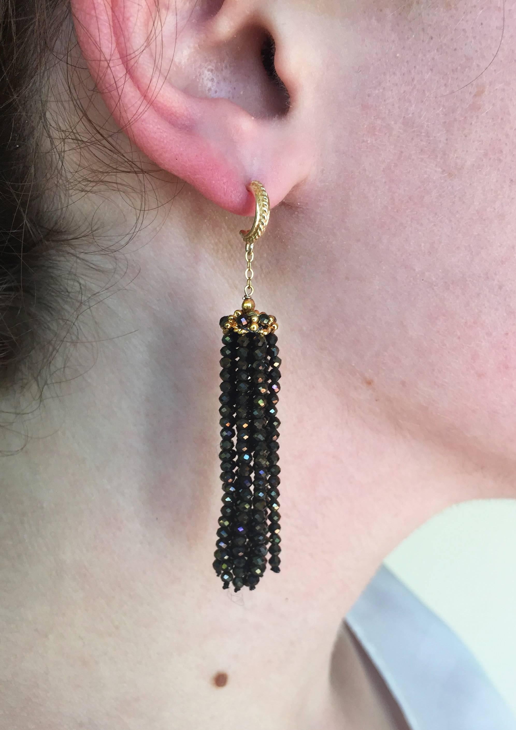 Women's Black Spinel Tassel Earrings with 14 Karat Gold Findings by Marina