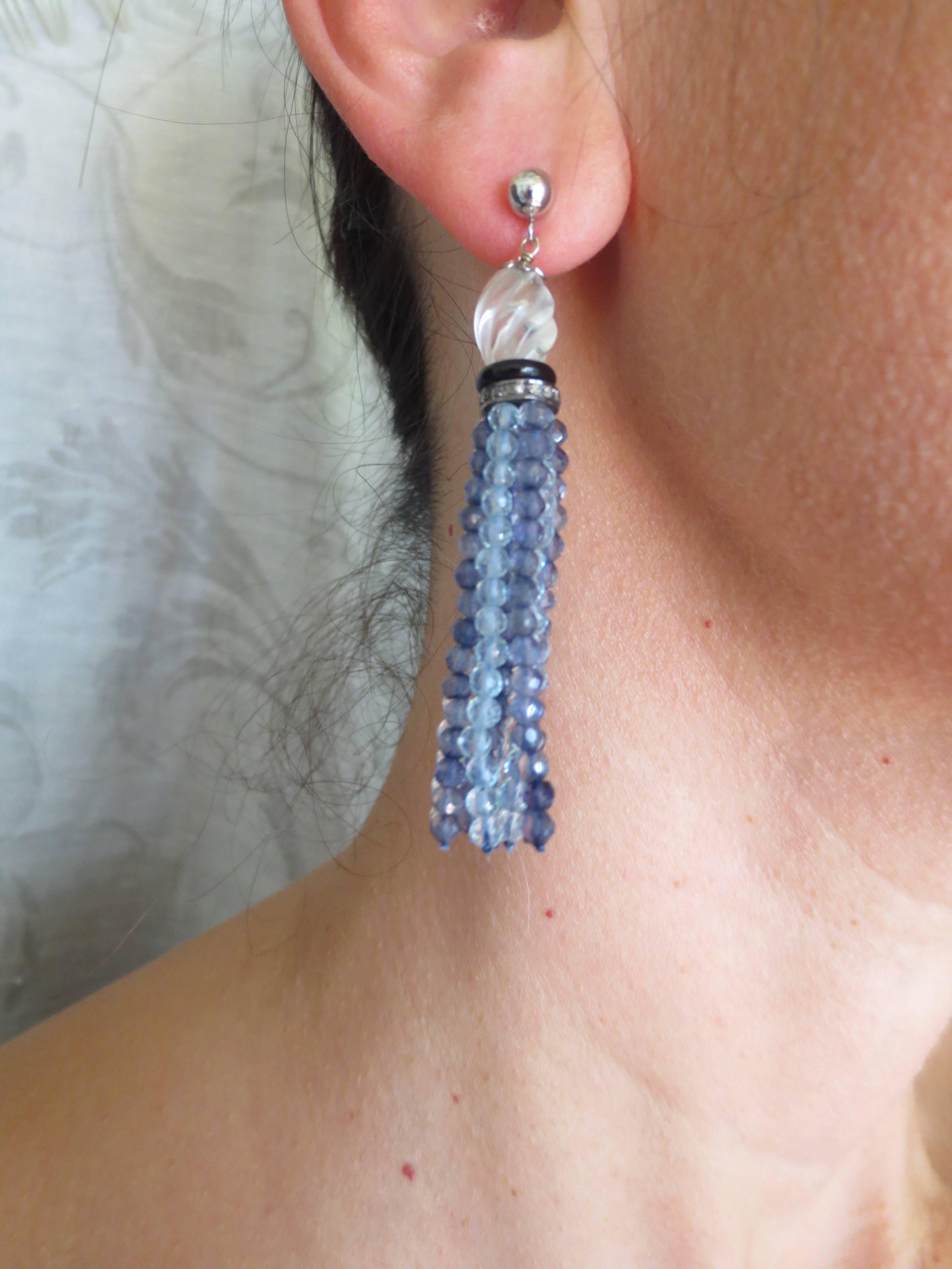 Contemporary Iolite Aquamarine Tassel Earrings