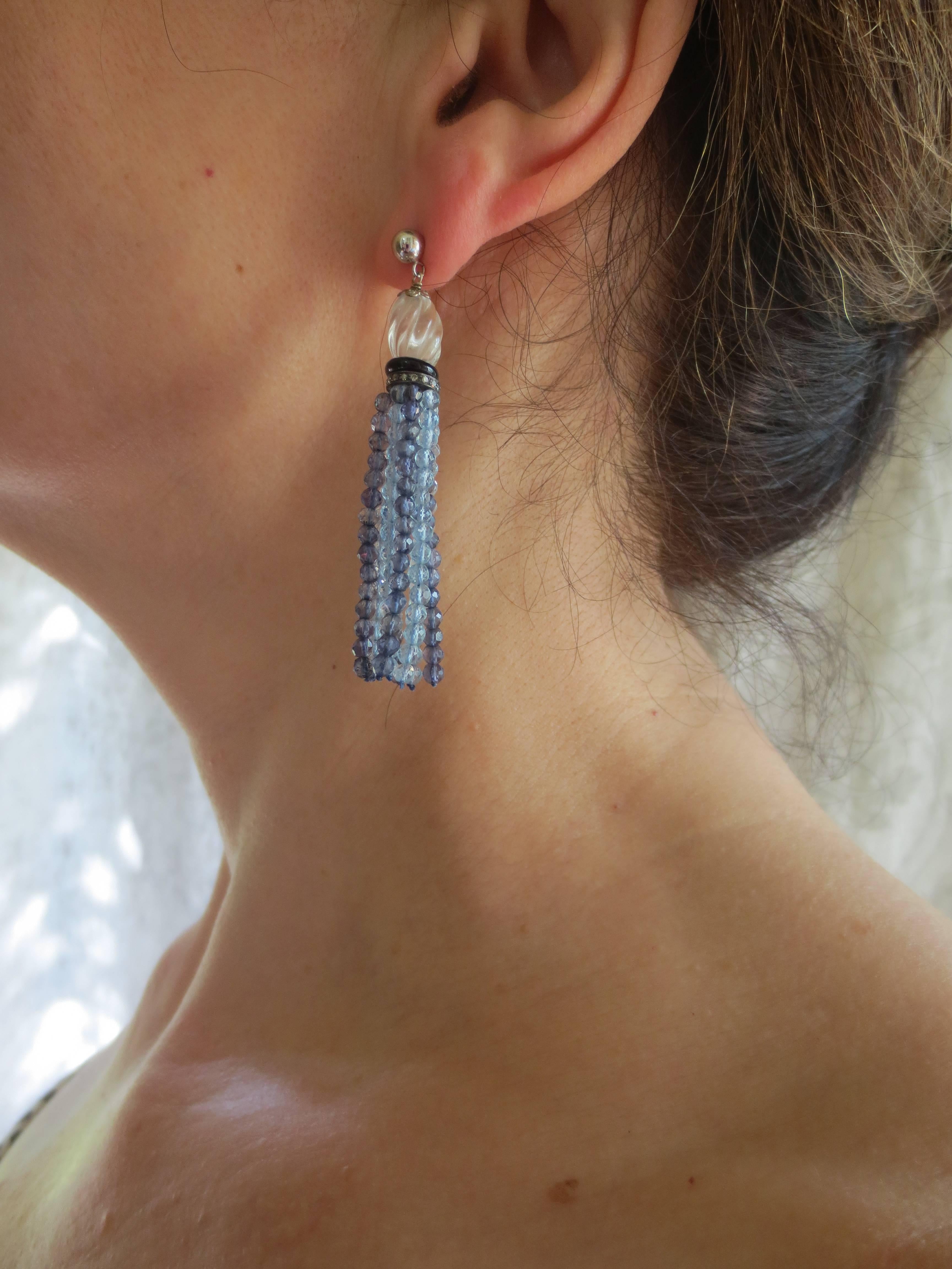 Women's Iolite Aquamarine Tassel Earrings