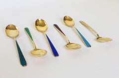 Multi-Color Enameled Norwegian Yellow Gold Plated Sterling Silver Spoon Set