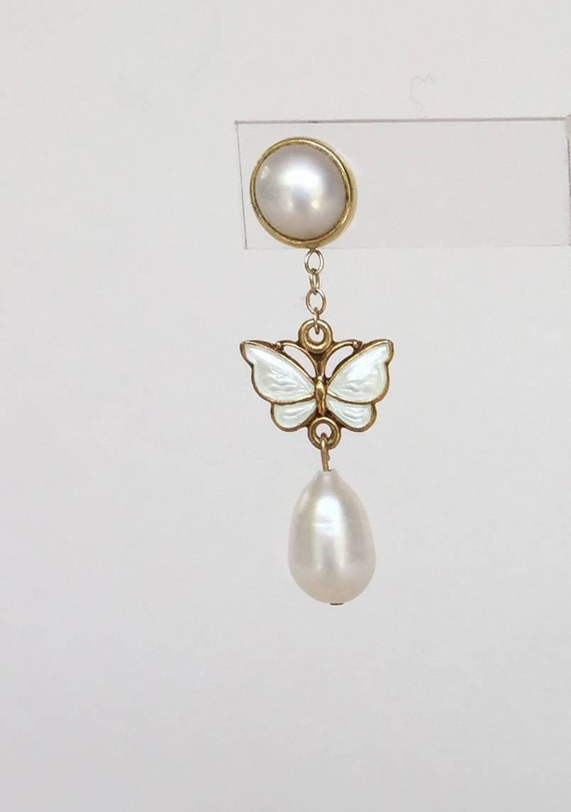 butterfly pearl earrings