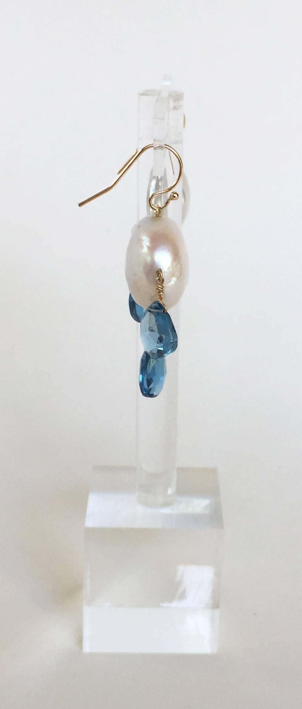 Artist Blue Topaz Drop and Baroque Pearl Earrings
