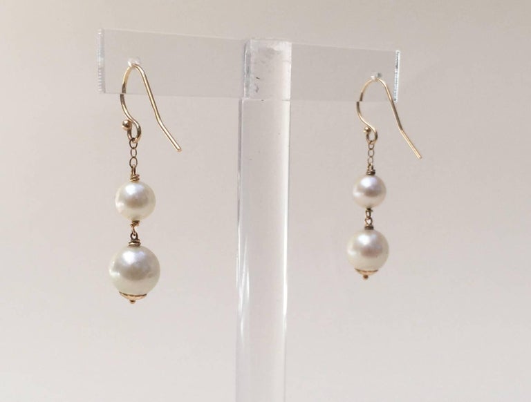 Double Pearl Earrings with 14 Karat Yellow Gold Hook and Wiring by ...